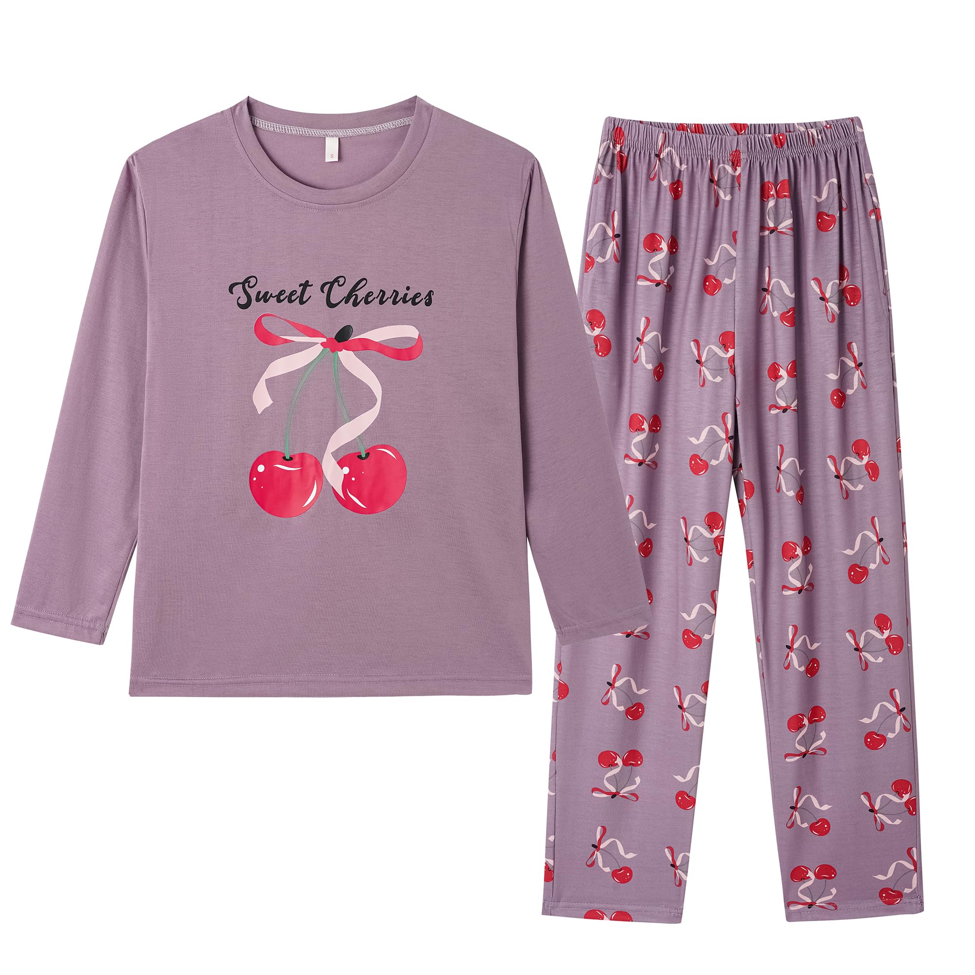 Hupohoi Girls Cotton Blend Pajama Sets Long Sleeve Long Pants Cartoon Sleepwear with Pockets Teen Girls 6 to 18 Years