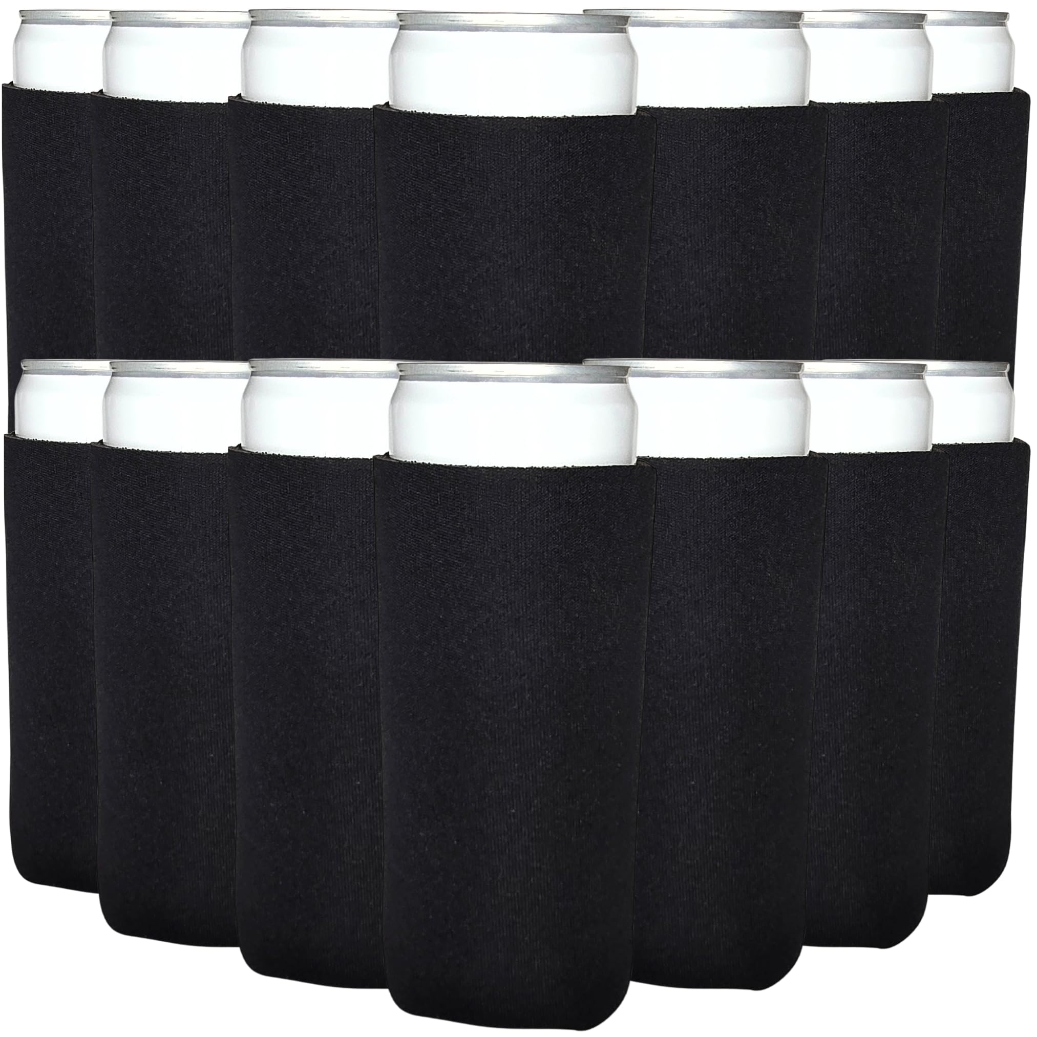 TahoeBay Slim Can Cooler Sleeves (1 Pack of 25) Skinny Tall Cans 12 Oz Bulk Thin Seltzer Fit Sublimation Blanks for Vinyl Plain Blank Foam Beer Bottles Black White Assorted Solid Set (Black)