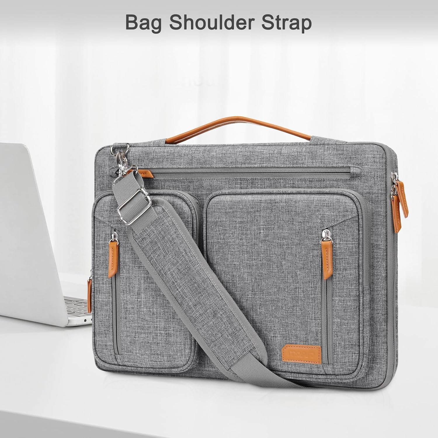 MOSISO 360 Protective Laptop Shoulder Bag, Computer Bags, Side Open Messenger Bag with 5 Accessory Pockets & Belt - Image 7