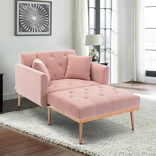 Silla decorativa moderna de 40.94 pulgadas de ancho con respaldo ajustable de 3 ángulos + 2 almohadas, sillón reclinable y otomano tapizado