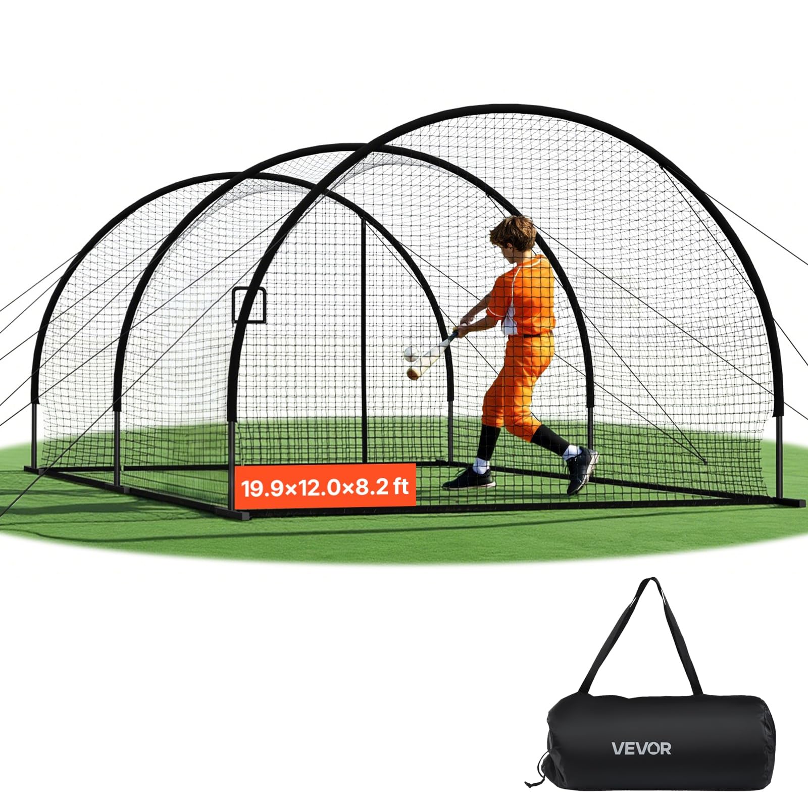 VEVOR Gabbia da Battuta Pop-Up di Baseball 6060 x 3660 x 2500 mm, Gabbia da Battuta Portatile Indipendente con HDPE Annodato a 30 Strati e Apertura per Macchina da Lancio, per Interni ed Esterni