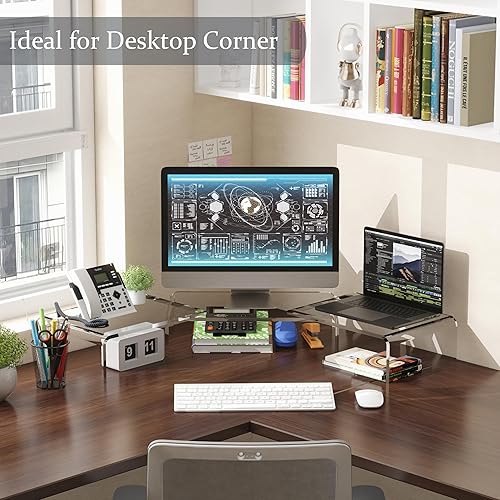 Miniatura 3 de X-cosrack Soporte elevador de monitor de acrílico transparente, 3 estantes ajustables con alfombrilla antideslizante, organizador de escritorio