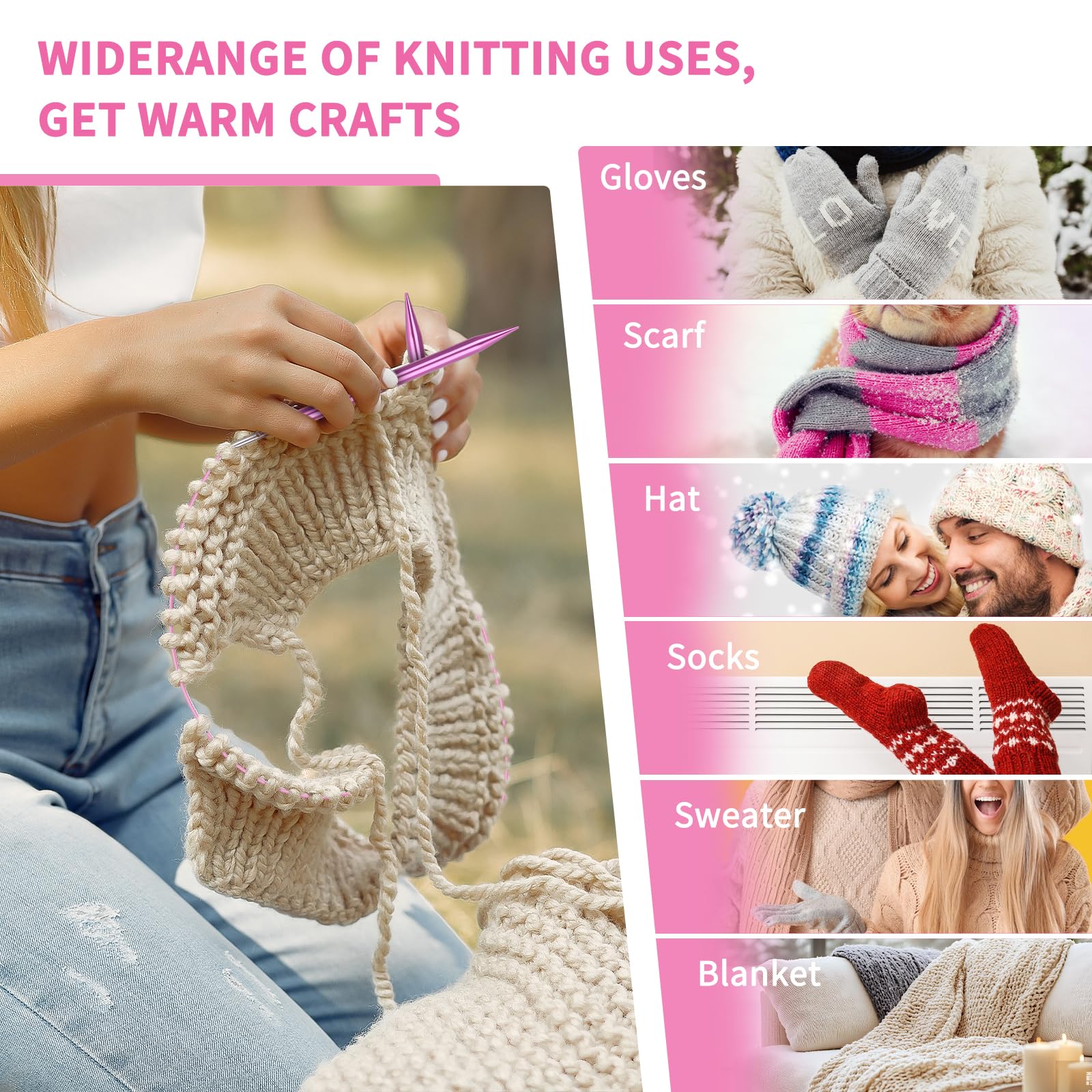 Reessy Stricknadeln, Austauschbare Rundstricknadeln Set mit Etui & Zubehör, 13 Paar Rundstricknadeln 3,0 mm-10,0 mm, Rundstricknadeln für Anfänger Erwachsene