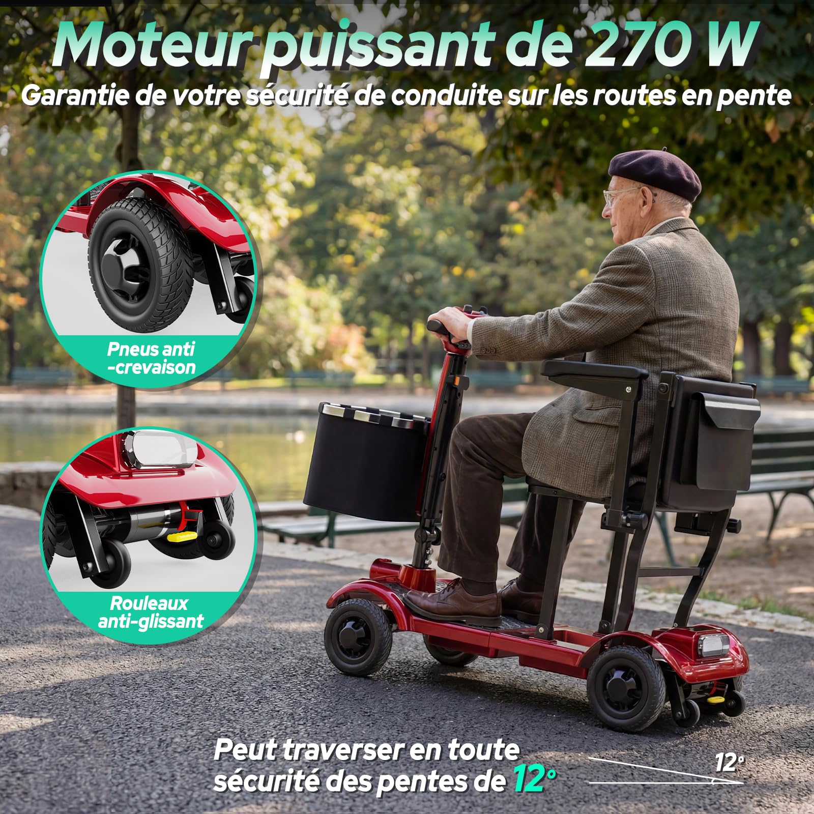 TODIMART X17 Scooter de Mobilité à 4 Roues,Autonomie Longue 30–35 km,20kg Pliable et Légère pour Adultes et Seniors,Écran Numérique LED,Lumières Vives,130kg,Scooter Electrique Leger