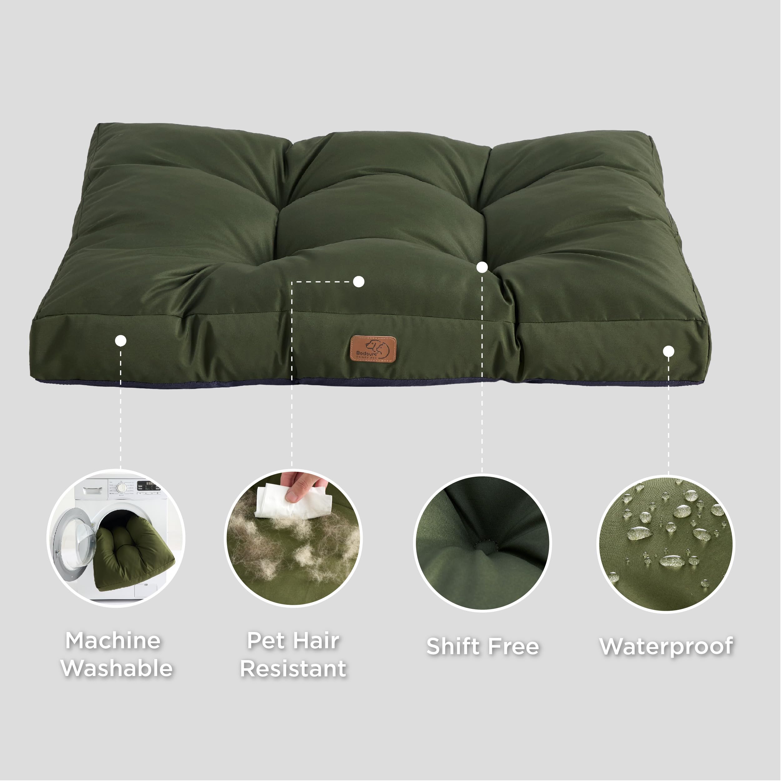 Bedsure - Cuccia impermeabile per cani, XXL-XL, materasso lavabile in tessuto Oxford, cuscino per cani resistente all’acqua, per gabbie, verde scuro, 120 x 90 x 10 cm