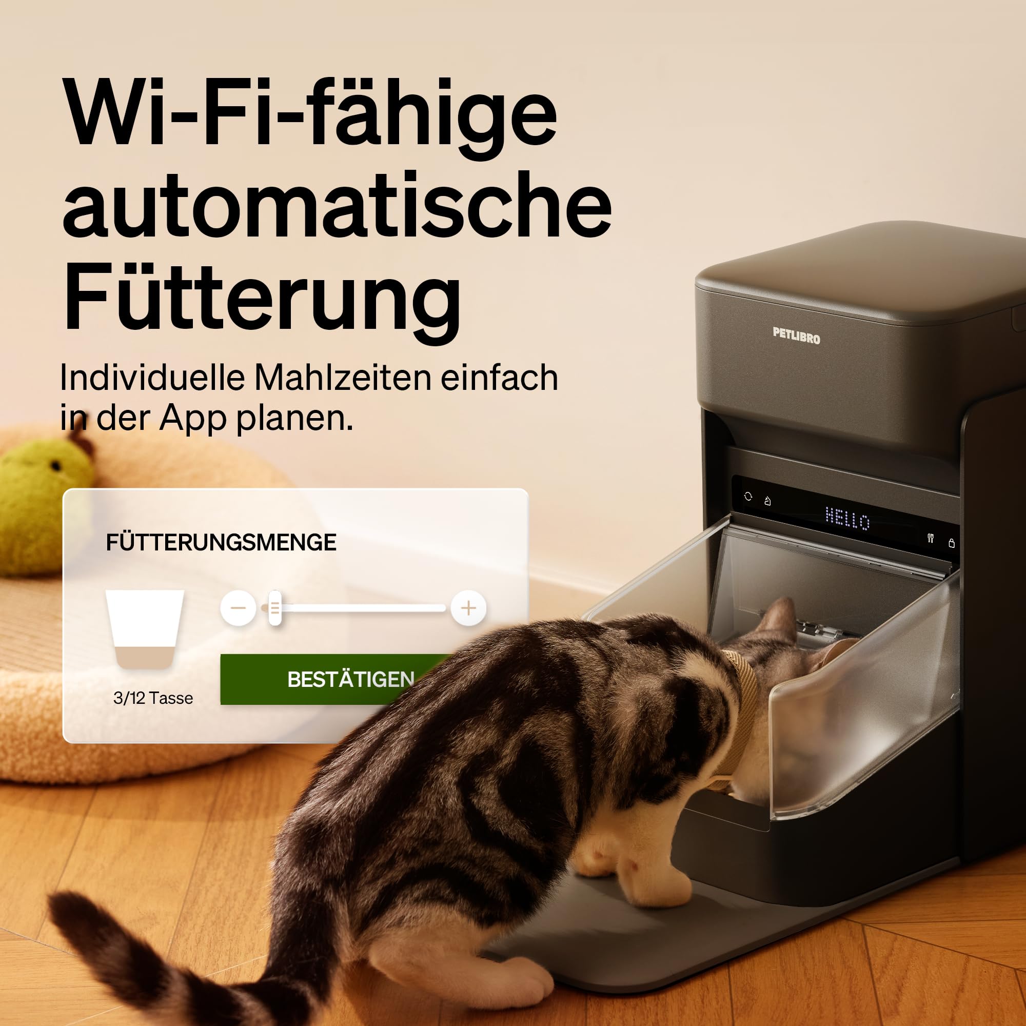 PETLIBRO Futterautomat Katze RFID, 5G Wi-Fi Katzenfutter Automat, Futterspender Katze mit Collar-Tag-Sensor, Automatischer Katzenfutterspender mit App, 1–10 Mahlzeiten, 3L, Schwarz