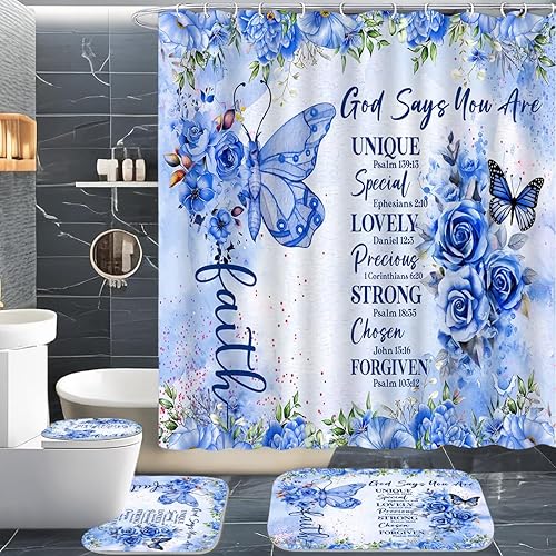 Miniatura 10 de Juego de 4 cortinas de ducha familiares de diamantes con purpurina, cortina de ducha negra con tapa de inodoro y alfombras, cortinas de ducha