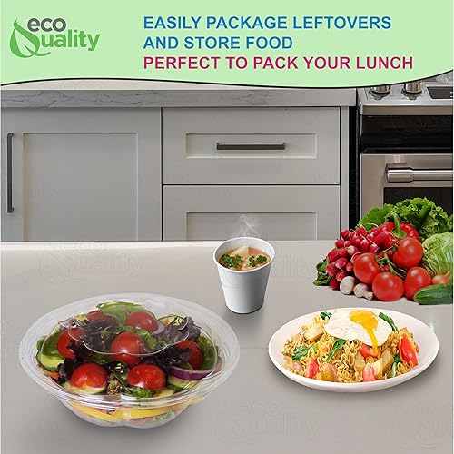 Miniatura 8 de Ensaladeras desechables transparentes de 24 onzas con tapas (paquete de 600) – Contenedores de ensalada desechables de plástico transparente para el