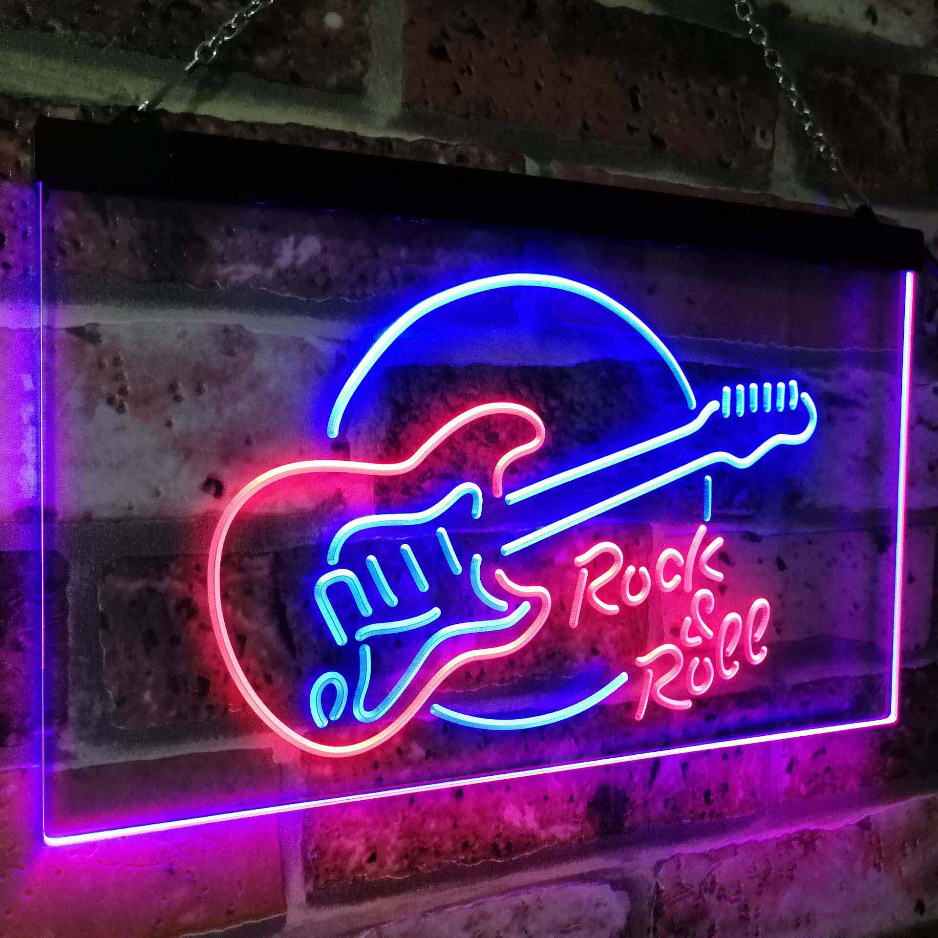 Rock & Roll Electric Guitar Band Room Music Dual Color LED Enseigne Lumineuse Neon Sign Blanc Et Vert 300 X 210mm St6s32-i2303-wg