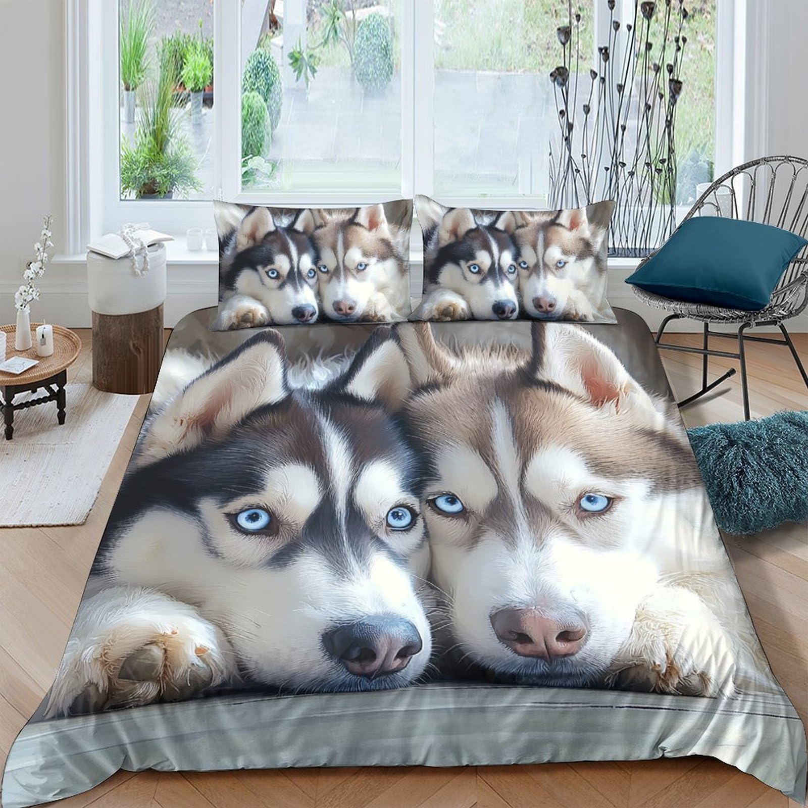 Ctjqhvkz Style-1 3D Printed Husky Dog Fitted Sheet Microfiber Soft Anti-Slip Animal Pattern Bed Cover For Bedroom Dorm Mattress Protection Decor Single（135X200cm）