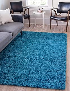 Unique Loom Solo Solid Shag Collection Modern Plush Turquoise Area Rug (5' 0 x 8' 0) - coolthings.us