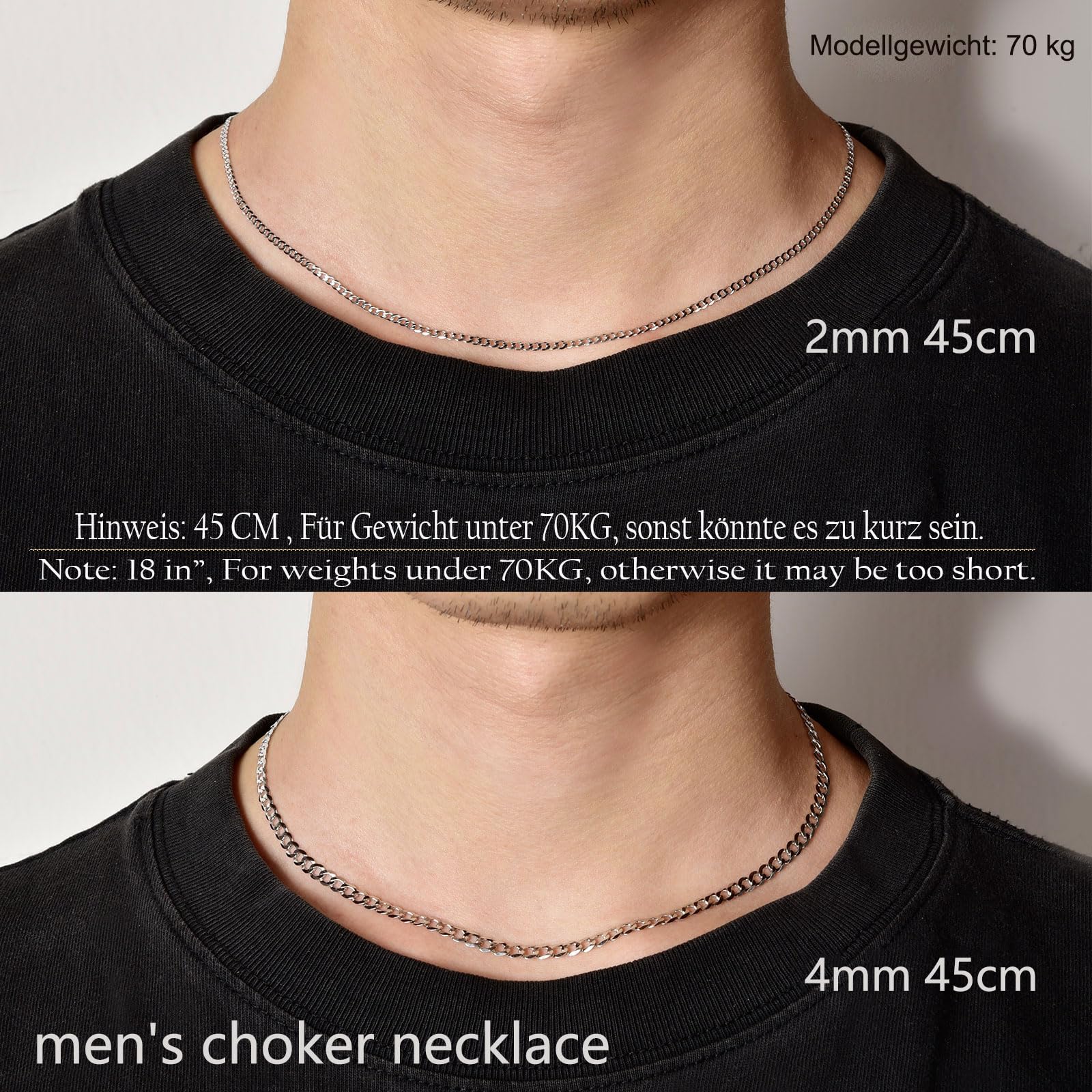 925 Sterling Silber Panzerkette Echt Silberkette für Herren Damen 2/3/4mm Breite Dünn Superflache Mehrreihige Kette Hochwertige klassische Halsketten für den Alltag 45–65 cm