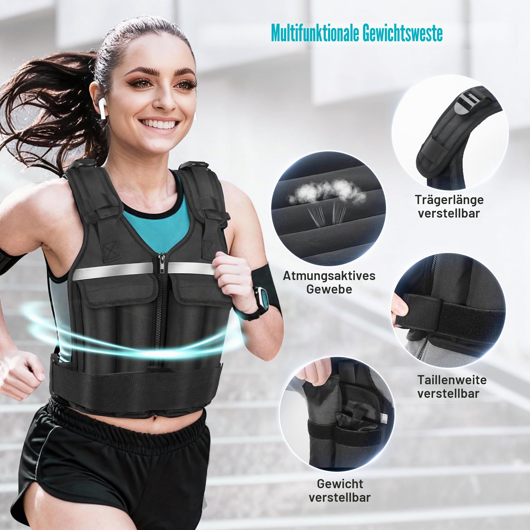 Gewichtsweste für Damen und Herren, Gewichtswesten verstellbar 0,5 kg-8,6 kg, waschbare Gewichts-Laufwesten für Workout, Krafttraining, Laufen, Walking, Fitness, Muskelaufbau, Gewichtsverlust