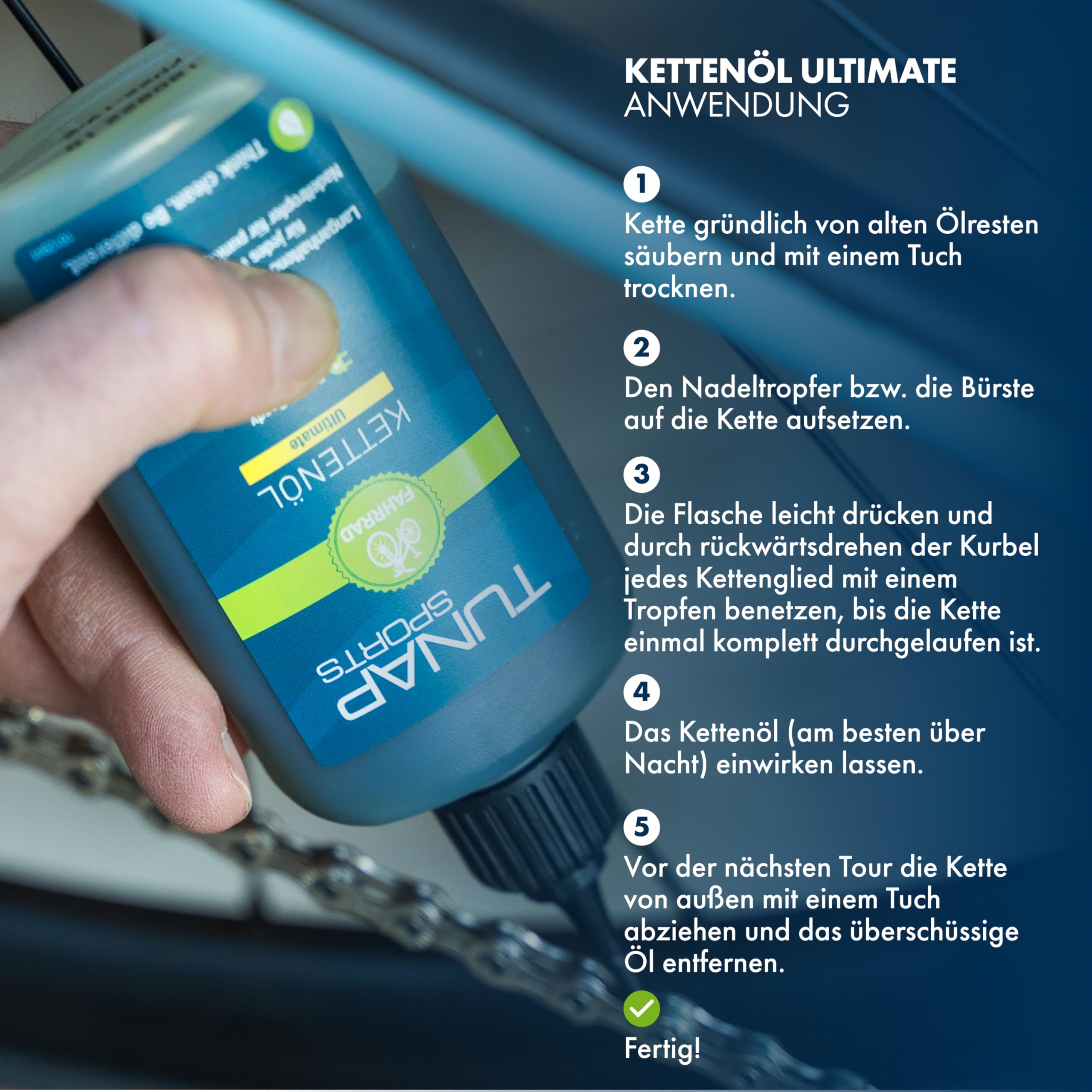 TUNAP SPORTS Olio per catena Ultimate – Flacone contagocce da 100 ml | Lubrificazione a lungo termine per pignone, cambio e catena | Applicazione precisa | Made in Germany