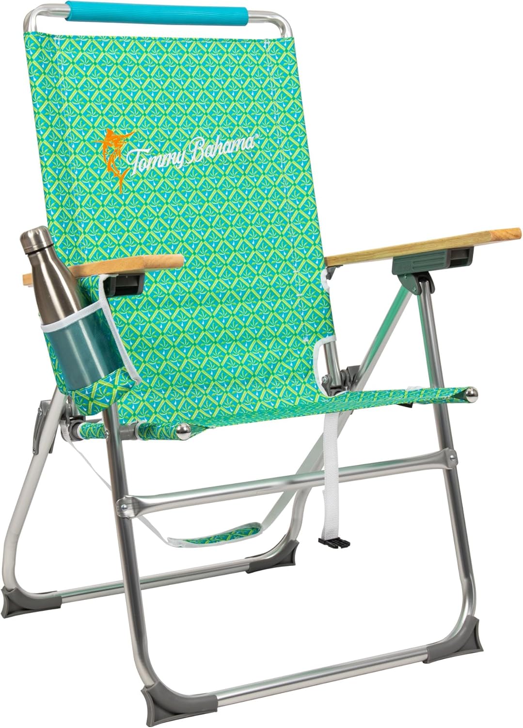 Tommy Bahama Hi-Boy 7-Position Folding Beach Chair with Cup Holder and Zippered Storage Pouch Green