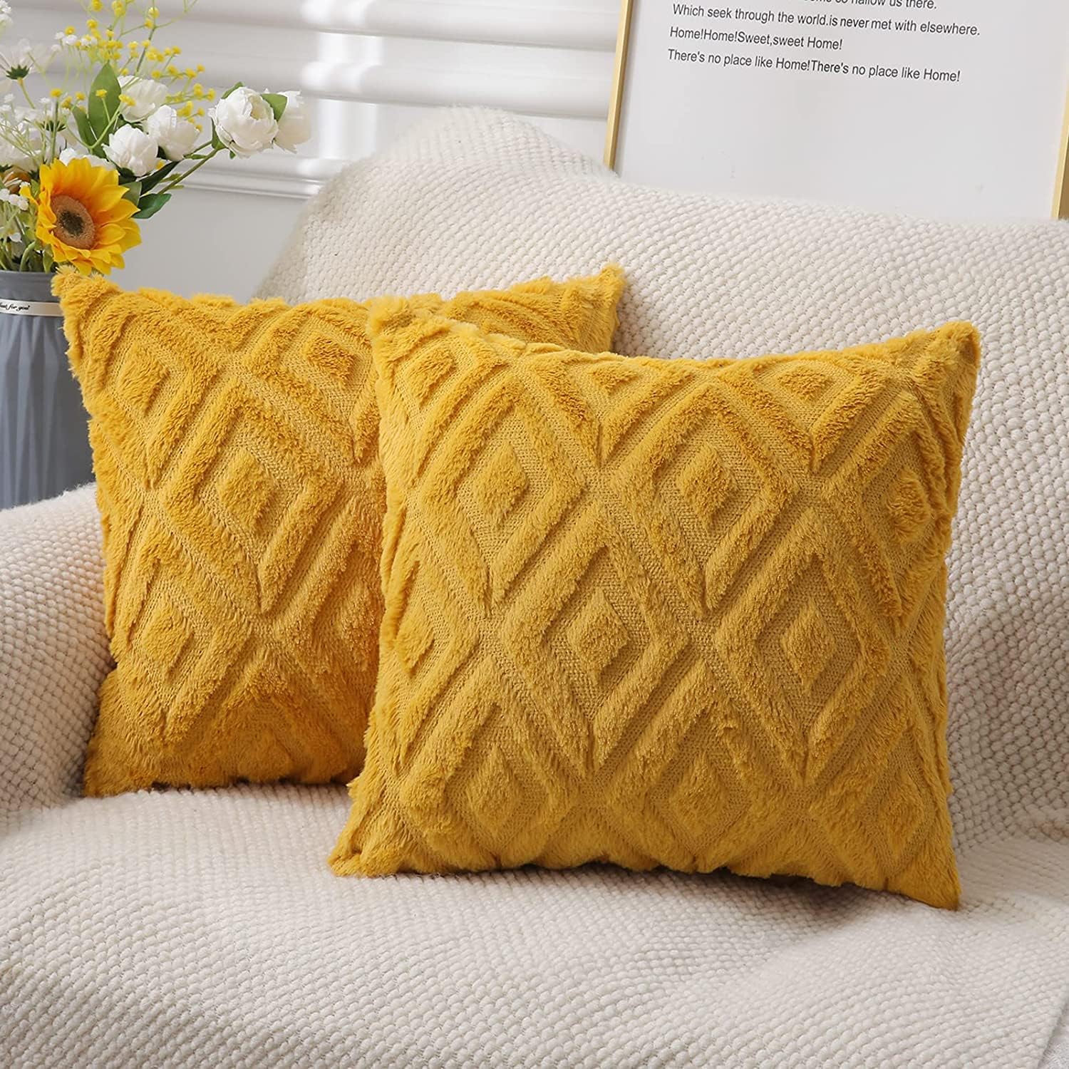 CJWLKJ 2Pcs Soft Faux Fur Throw Pillow Covers 18x18 Plush Short Wool Velvet Decorative Pillow