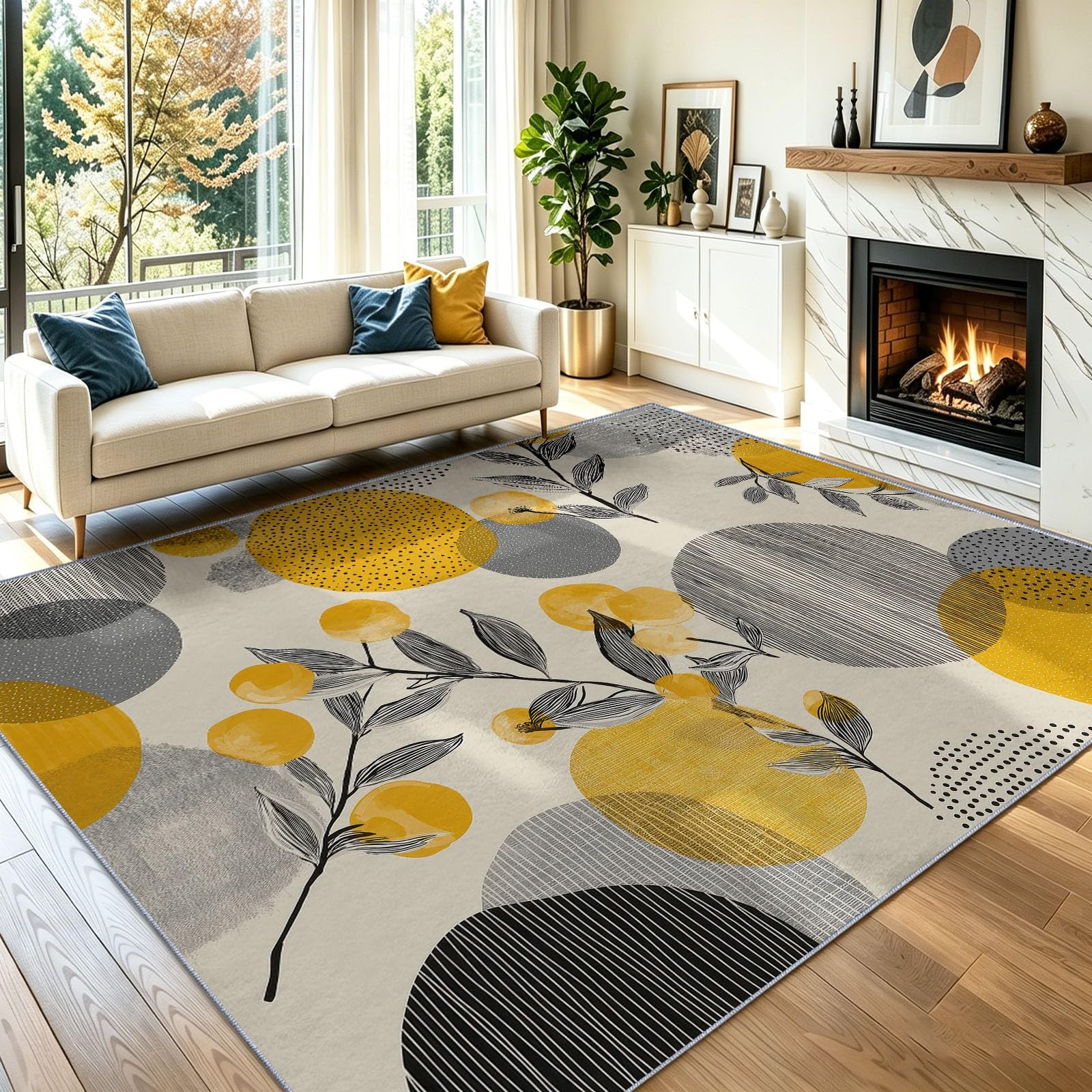 Tapis salon beige 160 x 230 cm idéal pour une chambre d'enfant ou une cuisine moderne