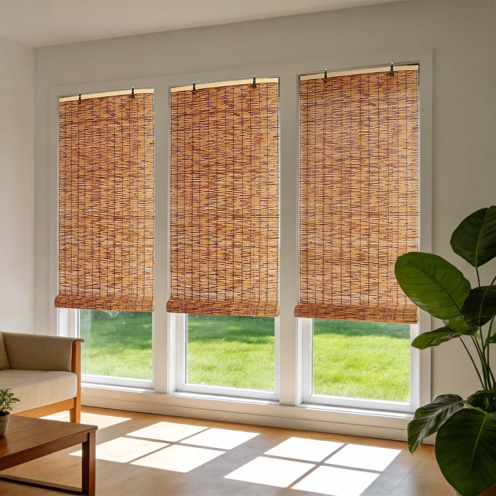 Natur Bambusrollo 60 70 80 90 100 110 120 140 160cm Breite Bambusrollo Wetterfest Aussen Schilfrohrrollo Natur Sonnenschutz Sichtschutz Rollo Outdoor Für Türen und Fenster(Natural,B150xH220 cm)