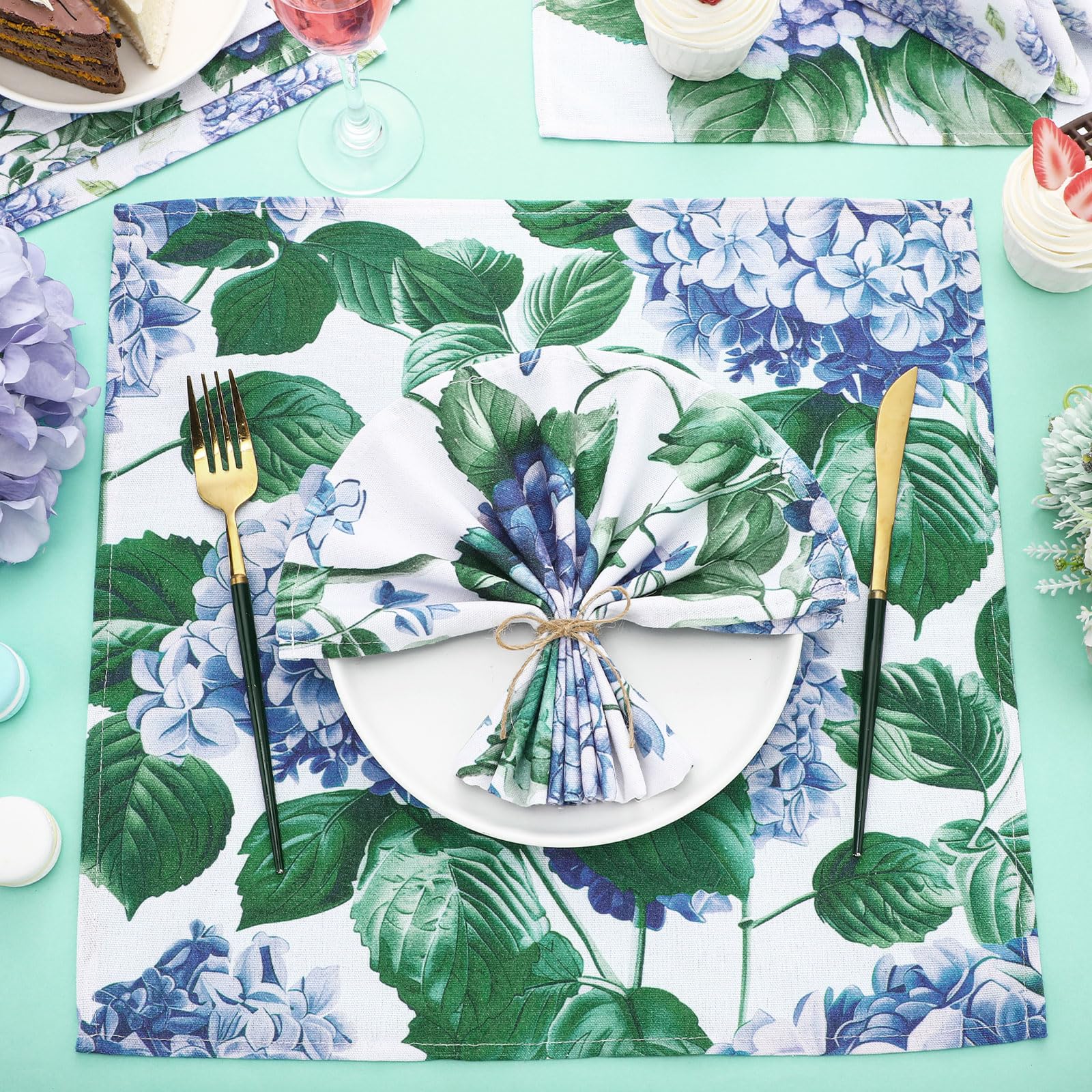 Funnymoom 24 Pcs Hydrangea Cloth Napkins Floral Plants Reusable Napkins Country French Toile Dinner Napkin Soft Absorbent Napkin for Everyday Spring Summer Holiday Party