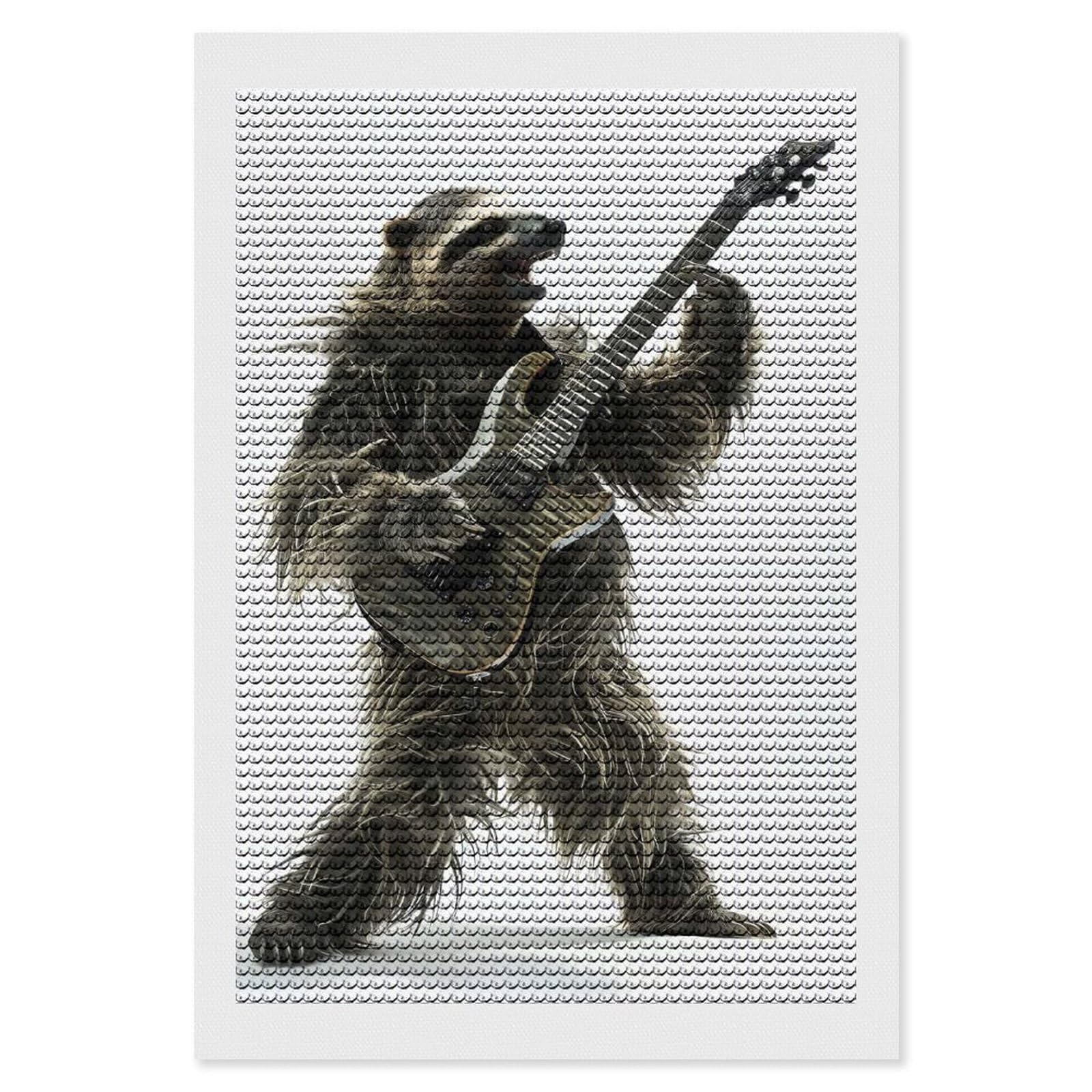 Junmoney Sloth Guitar Diamond Painting Set 8"x12", Sparkling Round Gems, Decorate Your Room, Fun Craft Experience, Modern Decor