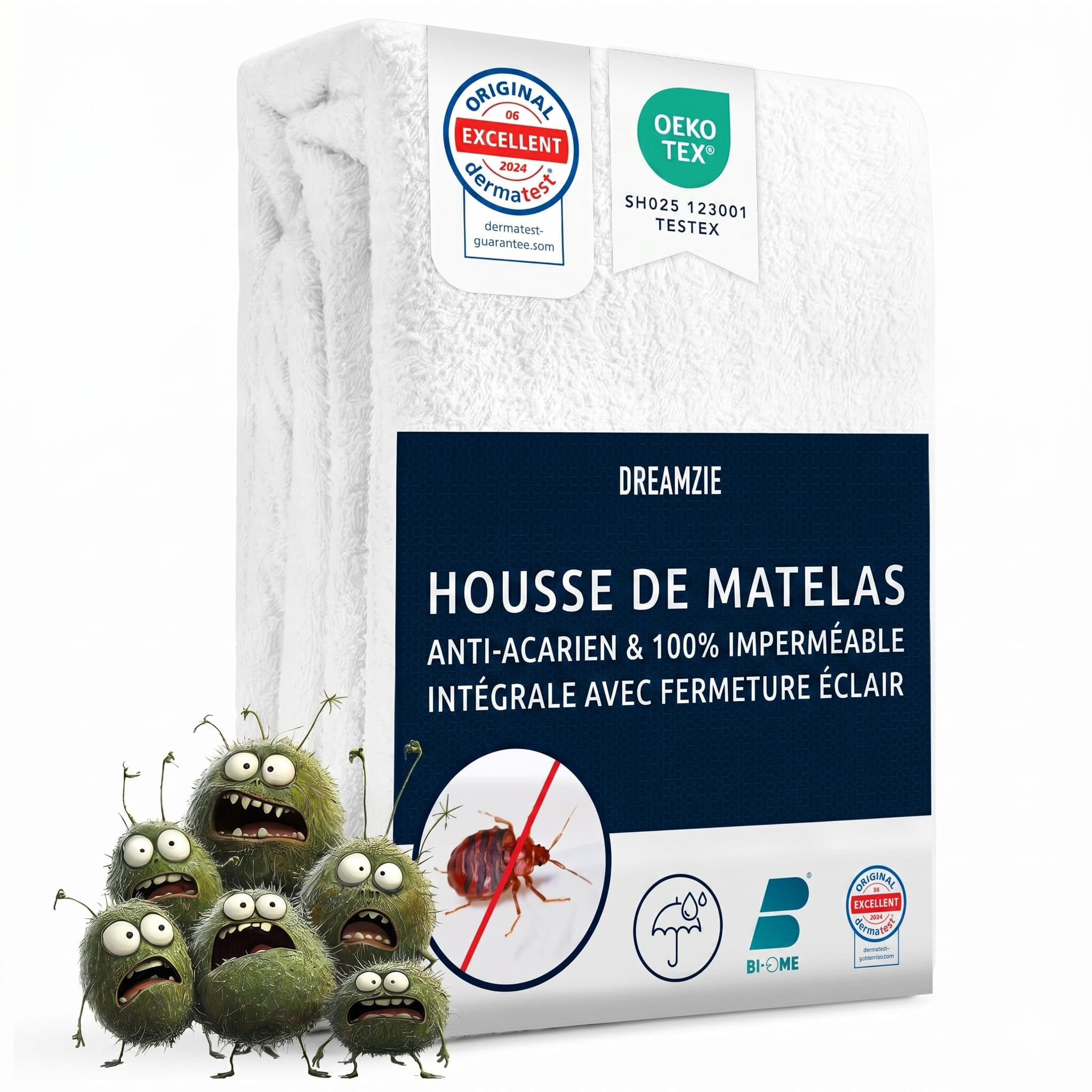 Dreamzie Housse de Matelas 140x190 x25 cm Intégrale Anti-Acarien et Punaises de Lit - Protege Matelas 140x190 cm avec Fermeture Eclair pour Allergiques - Imperméable, Bi-Ome et Oeko-Tex