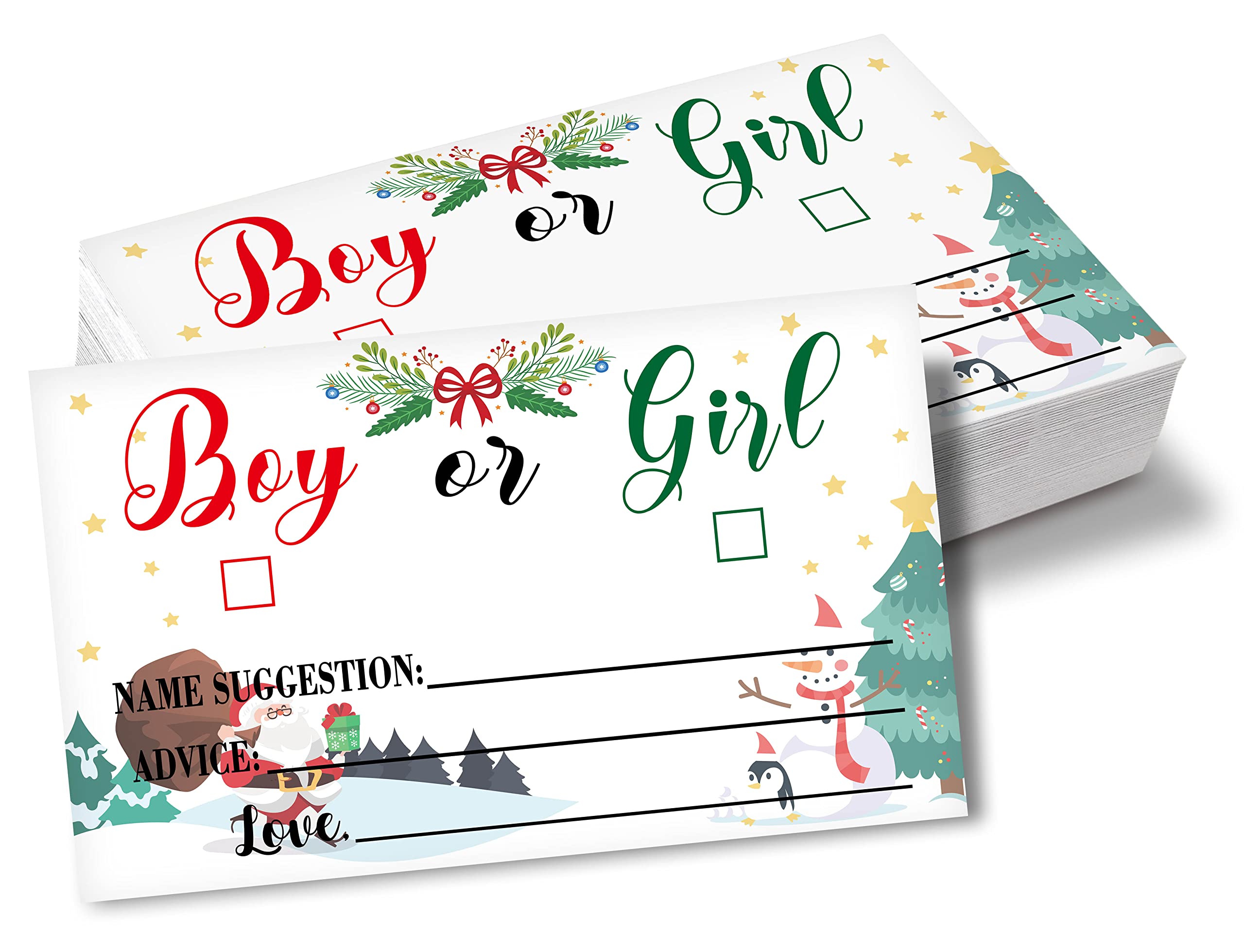 Gender Reveal Games, Christmas Themed Gender Reveal Voting Cards, Name Suggestion Card, Baby Shower Game for Boy or Girl, Gender Reveal Baby Shower Party Favors Decorations Supplies, Pack of 50 - A03
