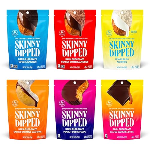 SkinnyDipped Paquete variado favorito, aperitivo saludable, proteína vegetal, sin gluten, paquete de 6
