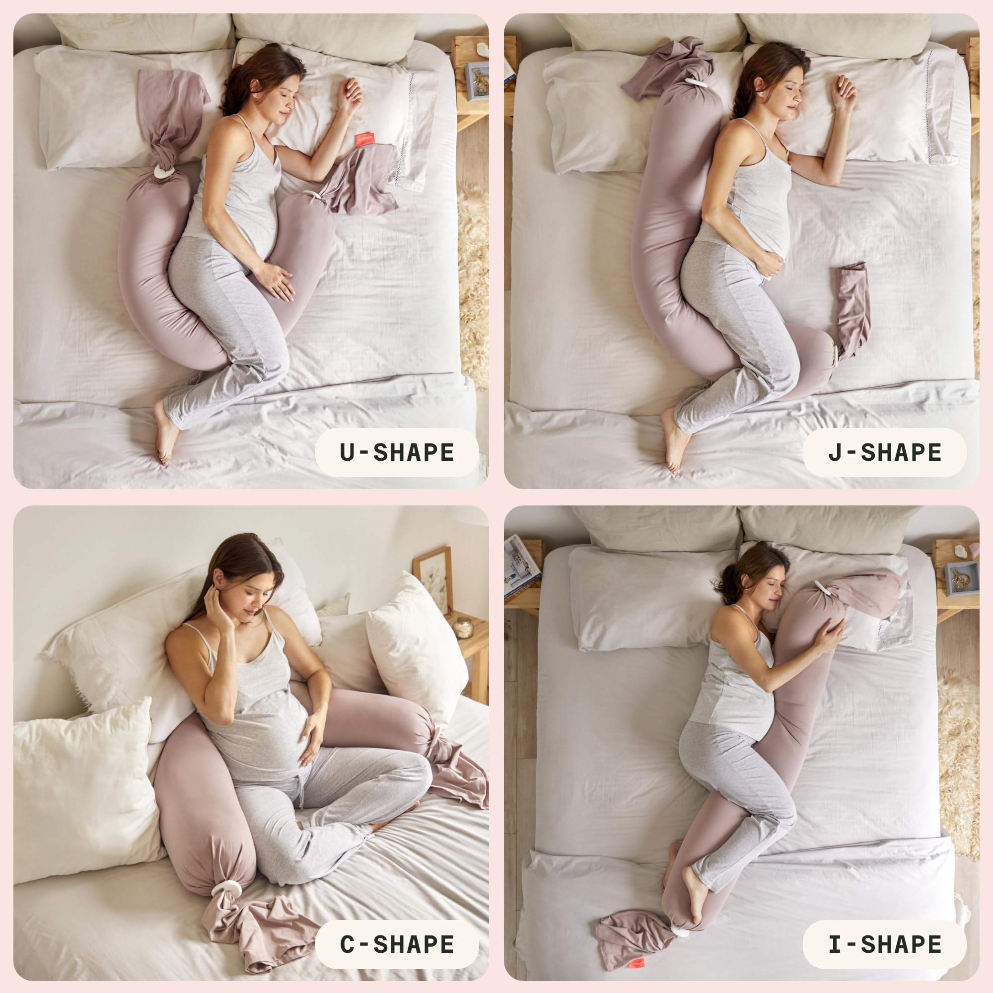 bbhugme Pregnancy Pillow Dusty Pink - Adjustable Firmness & Shape - Full Body Support for Side Sleeping - Supports Back Legs Belly Hips - Removable Cooling Cover for Pregnant Women product thumbnail 6