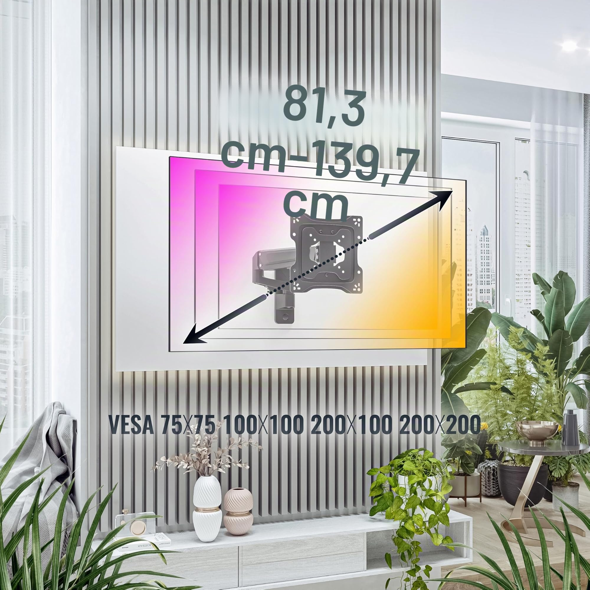 RICOO Soporte Monitor Pared Giratorio Inclinable Pantalla PC 23-43" (58-109cm) S4422 Brazo articulado Televisor LED LCD VESA 75x75-200x200