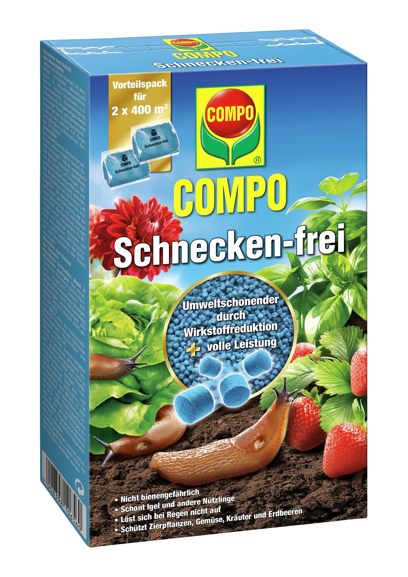 COMPO Schnecken-frei Streugranulat – regenfestes Molluskizid, 2x200 g