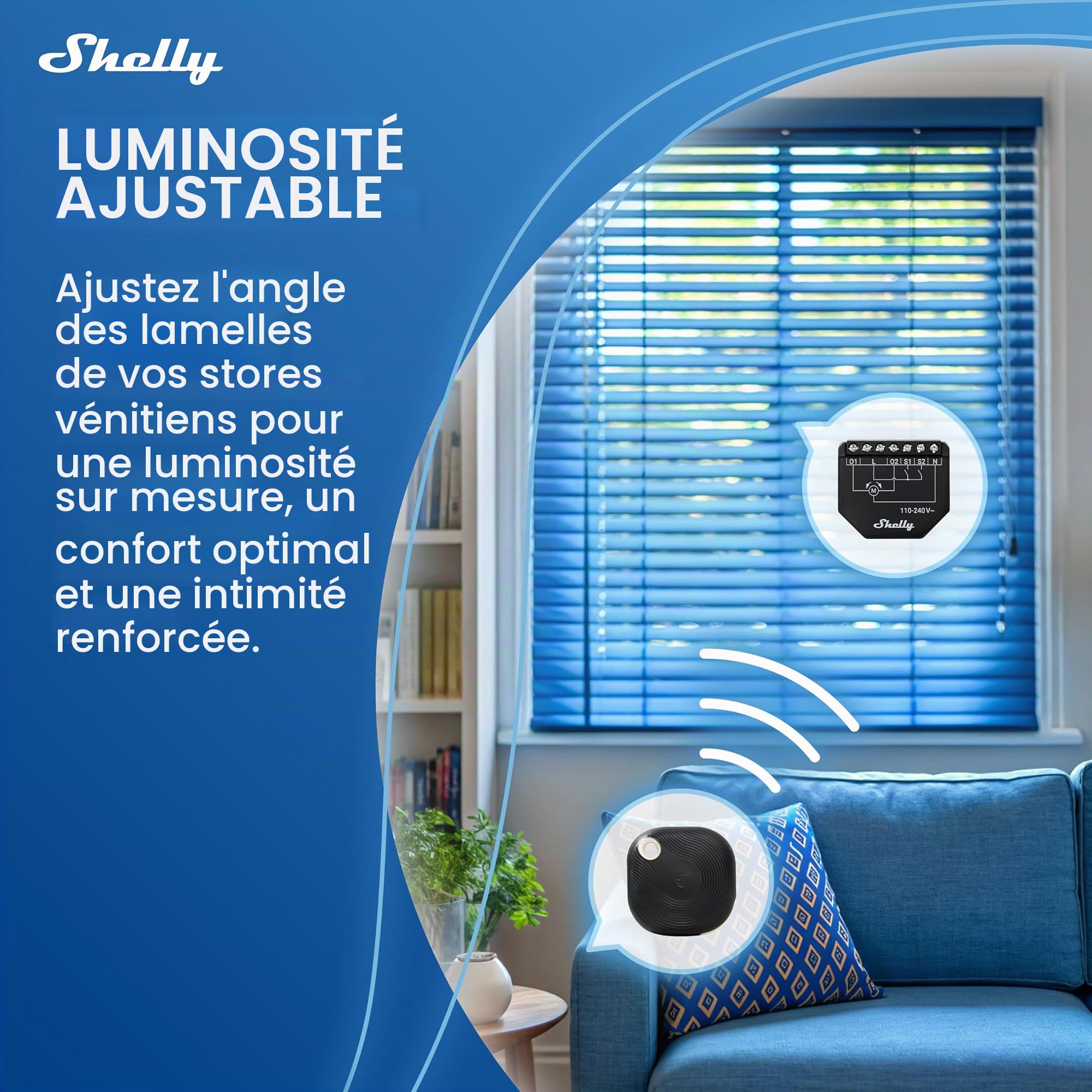 Shelly Shutter et Shelly BLU Button Tough 1 - Module interrupteur volet roulant connecté avec télécommande, 110-240 V, 4A, Mesure consommation, Horaires, Compatible Alexa, Google Home, Smart Things