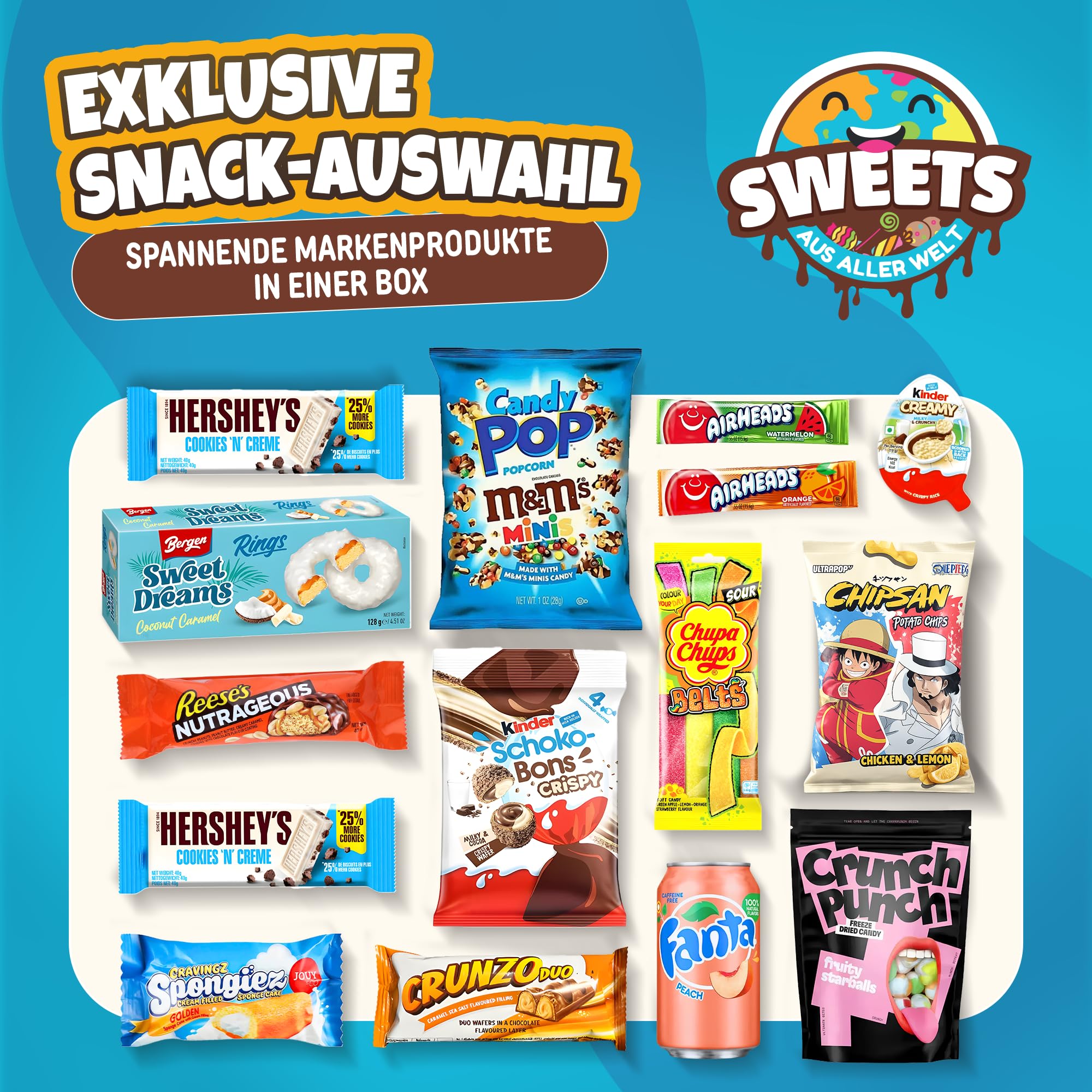 Süßigkeiten aus aller Welt Box mit Amerikanische Süßigkeiten & mehr - Geschenk für Männer, Frauen & Kinder - USA Süssigkeiten Candy Box - Geschenkidee