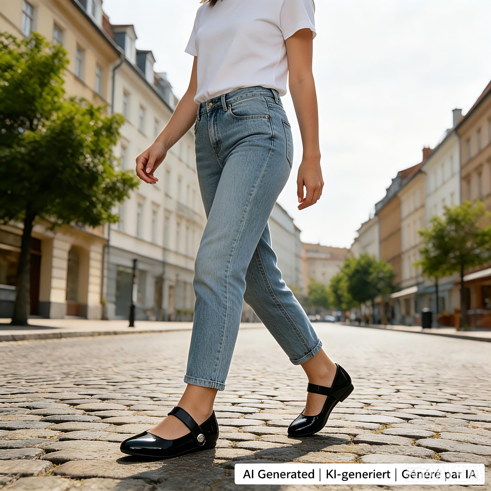 Mary Jane Halbschuhe für Damen Lackoptik Rund Flach 1cm, Bequeme Ballerinas mit Klettverschluss und Latex-Dämpfung für Büro Alltag City-Trip