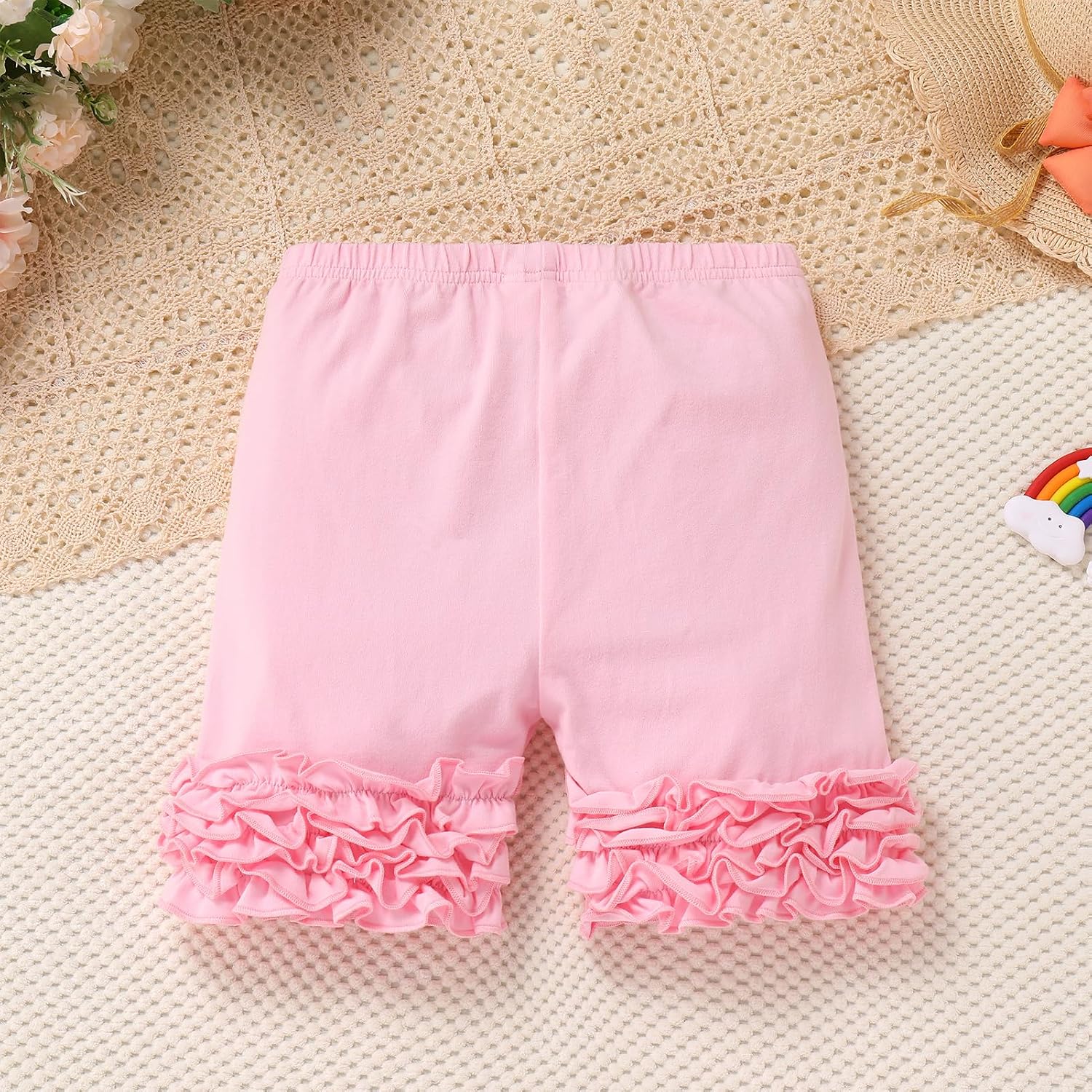 ODASDO Girls Back To Scool Outfit First Day of Kindergarten Kurzarm T-shirt Ruffle Shorts Set Casual Playwear
