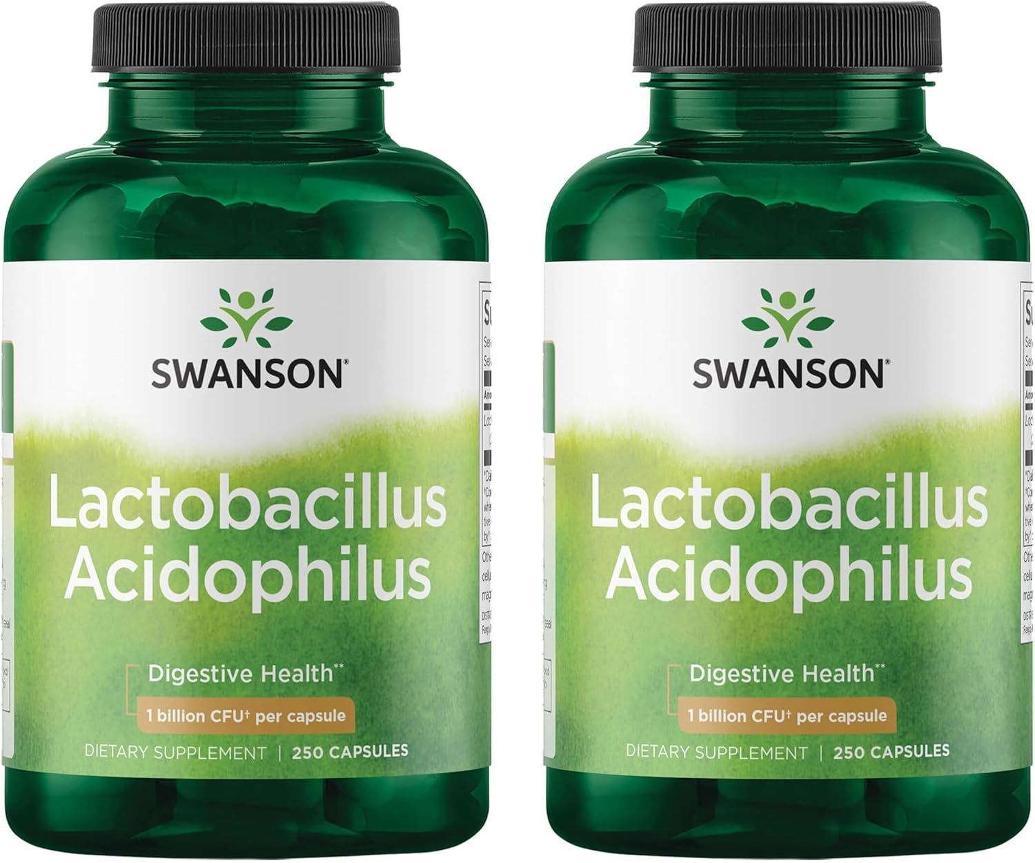 Swanson Lactobacillus Acidophilus Probiotic for Adults Seeking Daily Digestive and Bowel Health Support with 1 Billion CFU - Acid-Resistant (250 Capsules, 2 Pack)
