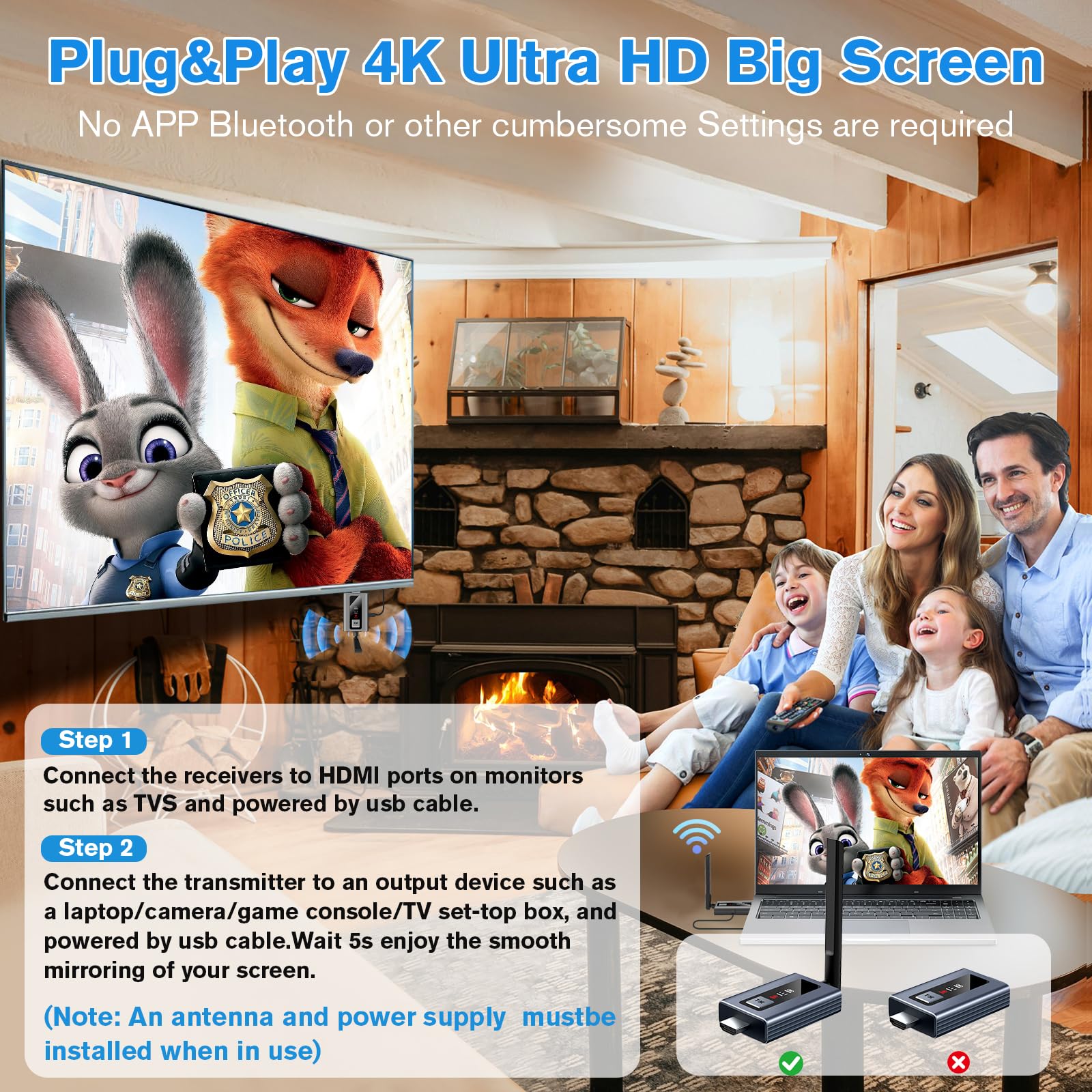 Ulepszony bezprzewodowy nadajnik HDMI i 1 odbiornik z ekranem LED, 50 m Plug & Play, wyjście 4K/1080P HD, przedłużacz 5,8 GHz do telewizora / laptopa / projektora / aparatu fotograficznego na