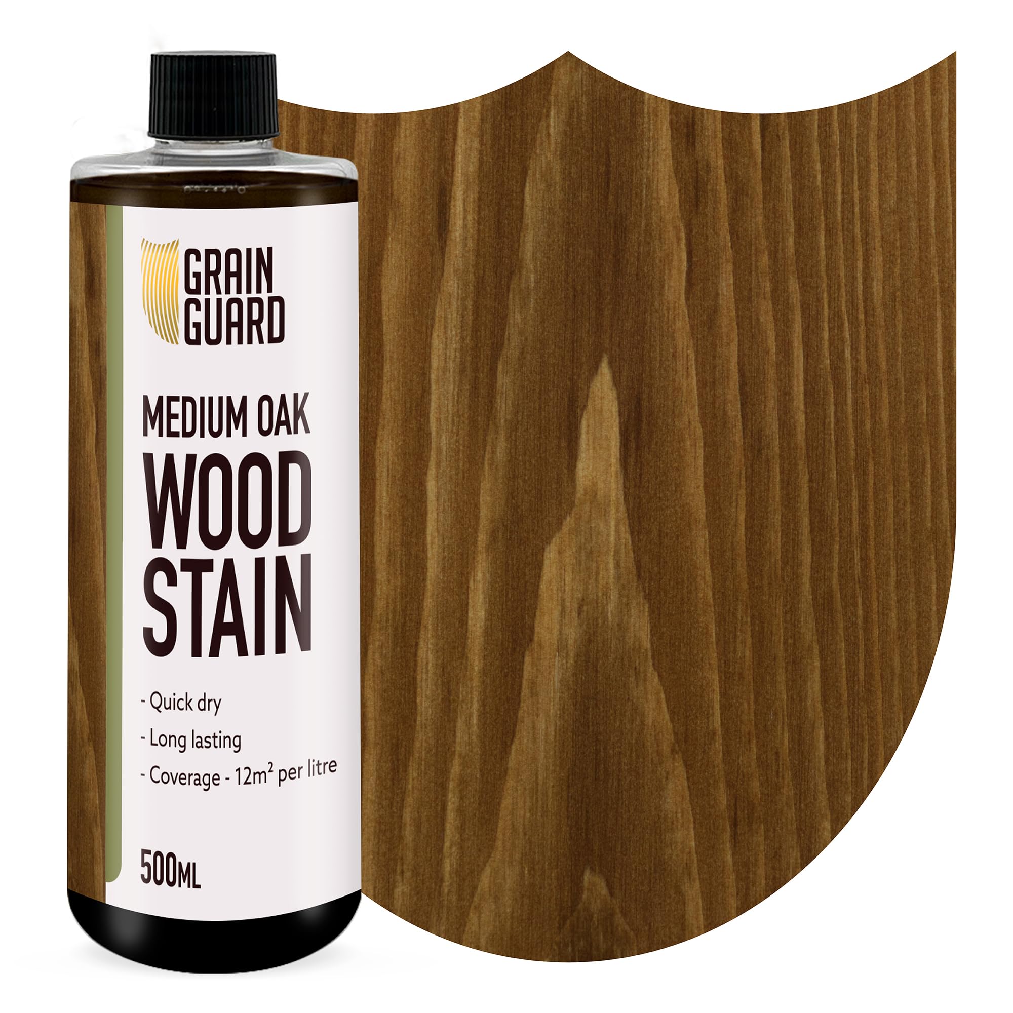 GRAIN GUARD Wood Stain Water Based | Medium Oak | 500ml | Interior Furniture Stain | Light & Dark Stains | Eco-Friendly & Non-Toxic Wood Dye | Easy Application | Quick Dry & Low Odour