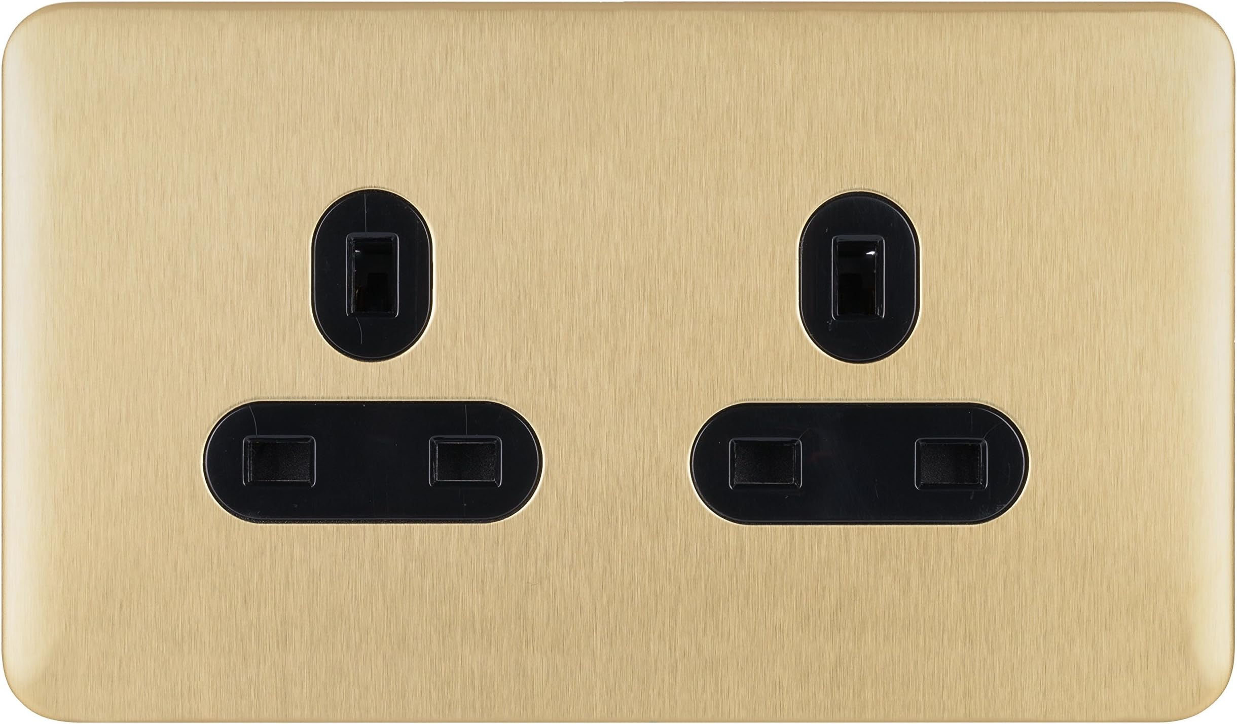 Schneider Electric Lisse Screwless Deco - Unswitched Double Power Socket, 13A, GGBL3060BSBS, Satin Brass with Black Insert