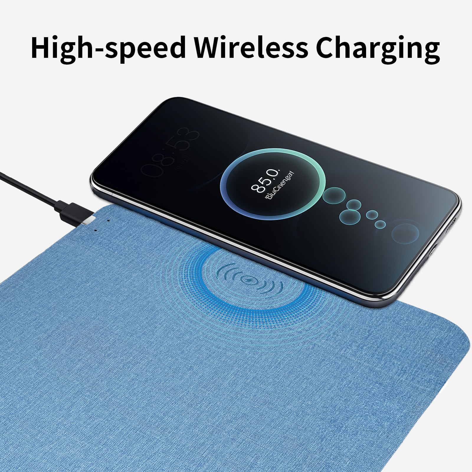 Tappetino per mouse con ricarica wireless veloce, 15 W, tappetino per scrivania da ufficio con superficie ultra liscia base in gomma antiscivolo, tappetino per mouse impermeabile per computer/ufficio