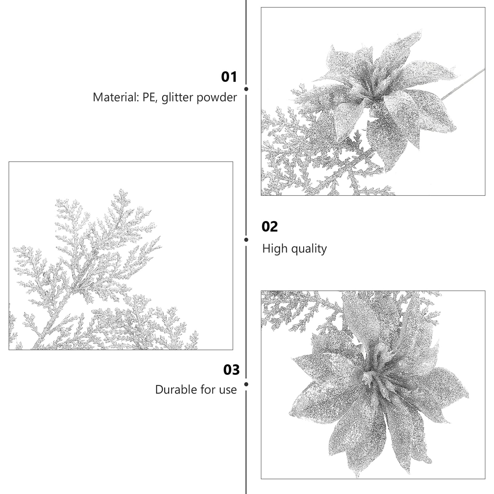 jojofuny Ornamente Krippendekoration 18 Stücke Künstliche Weihnachtsblumen Glitter Poinsettia Plektren Kiefer Zweige mit Clip for Christmas Crafts Party Festliche Wohnkultur