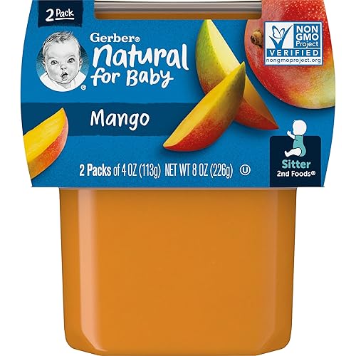 Gerber 2nd Food Baby Food - Puré de mango, natural y sin OMG, tubos de 4 onzas, paquete de 2 unidades (paquete de 8)