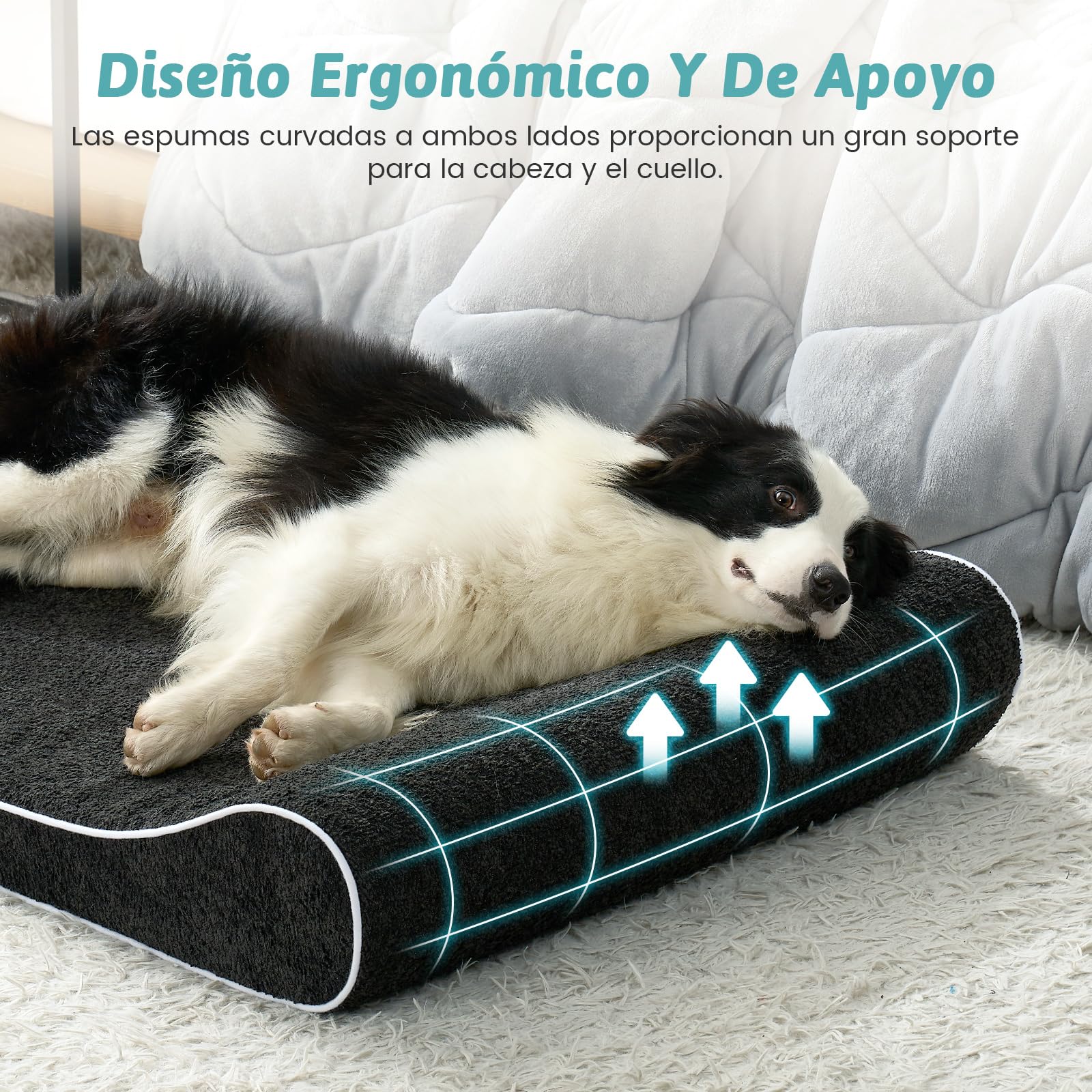 COZY KISS Cama para Perros Lavable, 129x91x20cm, con Borde Elevado - Colchón Ortopédico para Perros en Forma de Barco, Impermeable y Antideslizante, Adecuada para Mascotas hasta 64kg, Negro