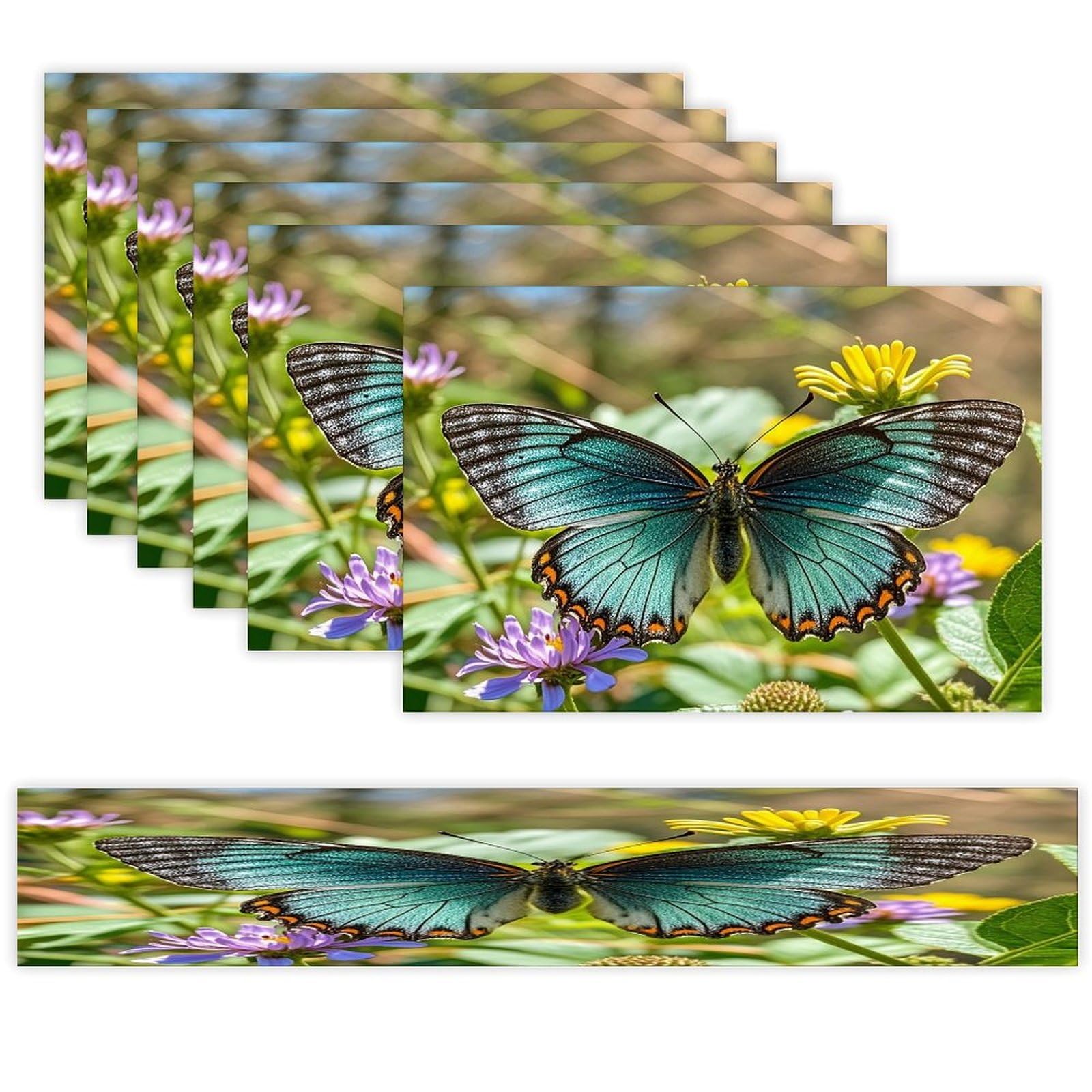 Charming Butterfly Table Runner and Placemats Set of 6 Heat Resistant Table Runner Place Mats Modern Cloth Table Mat Washable Linen Placemat Festive Reusable Set