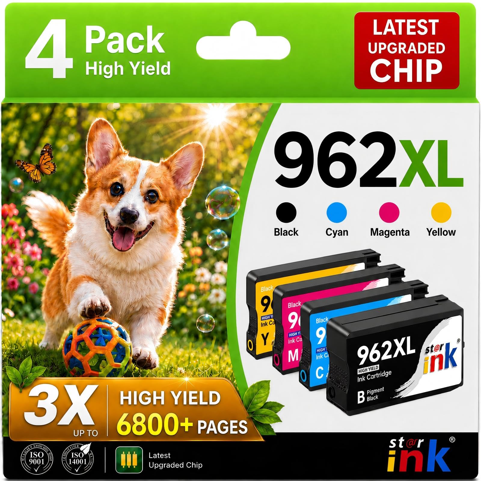 Photo 1 of Starink Replacement for HP 962XL Ink Cartridges Combo Pack High Yield 4-Pack HP962XL Compatible with HP OfficeJet Pro 9010 9015 9018 9020 9025 Printer Ink Replacement for HP 962 Ink Cartridges BK CMY