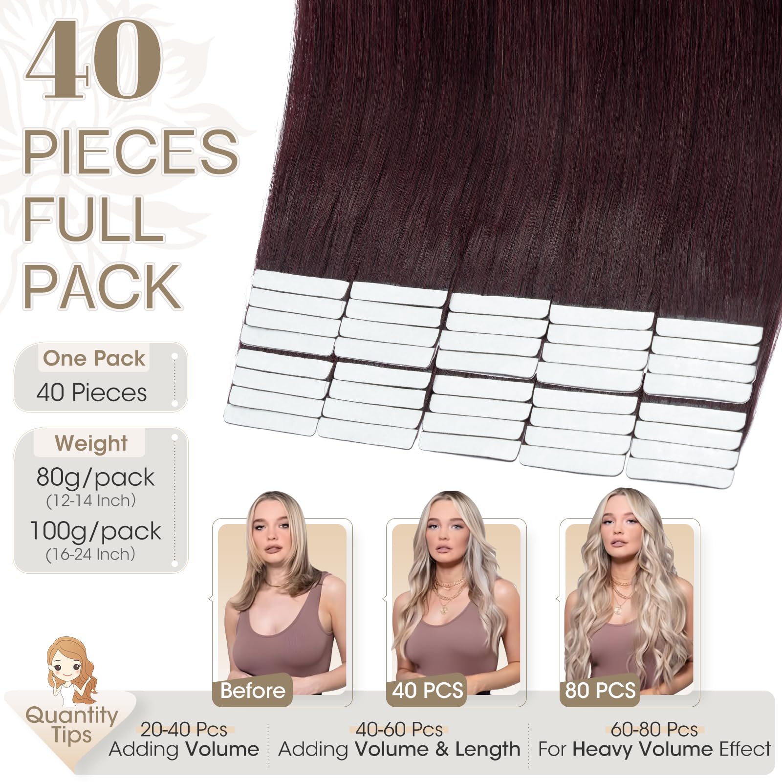 Elailite 40 Pcs Tape in Hair Extensions Real Human Hair Full Head - Image 2