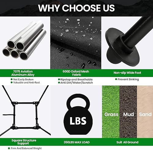 Miniatura 5 de Silla de campamento compacta y ligera de ajuste de altura para adultos, marco de aluminio resistente con patas grandes antihundimiento para