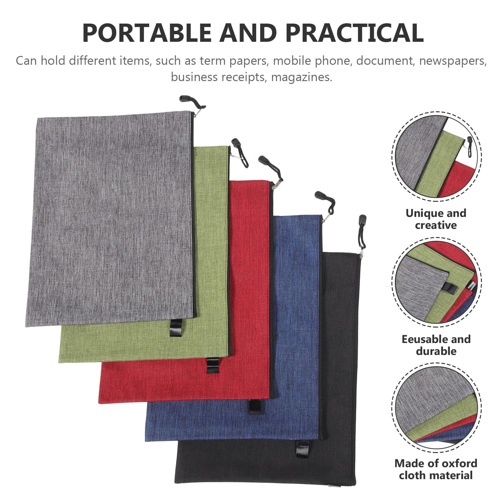 Pochette de Classement B4 en Tissu Résistant Imperméable Fermeture Éclair Sécurisée, Lot de 8 Pièces pour Organiser Documents Bureau ou Maison
