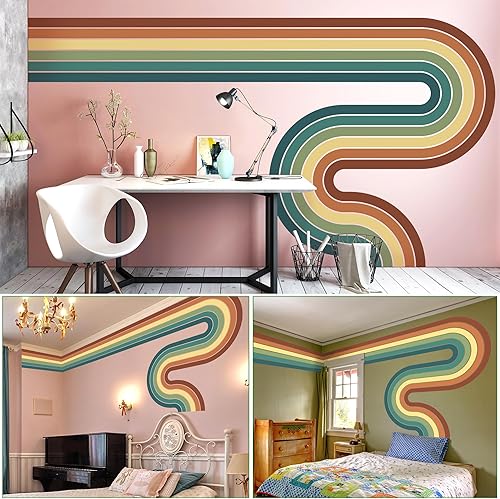 Miniatura 3 de Decoración de pared grande de 65 x 116 pulgadas, diseño de arco iris bohemio extraíble, colorido adhesivo pastel autoadhesivo, papel tapiz gigante