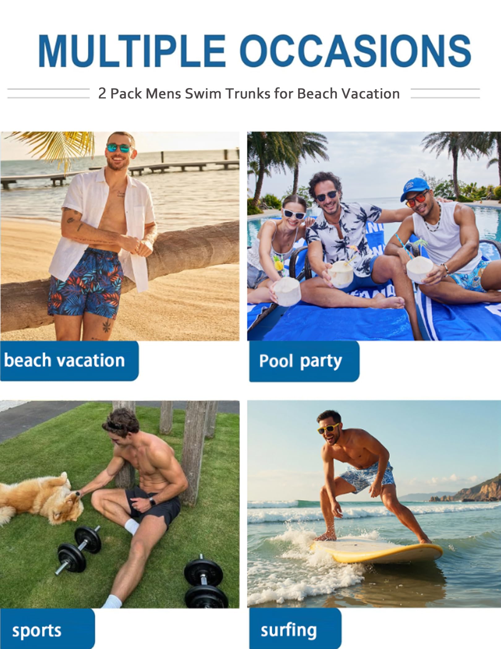 Ekouaer 2 Pack Men's Swim Trunks 5" with Compression Liner 2 in 1 Board Shorts Quick Dry Bathing Suit Swimwear Zipper Pocket - 5
