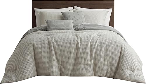 Miniatura 10 de Chic Home Willa - Juego de edredón de 5 piezas con textura de gofre, tamaño King, con almohadas decorativas, fundas de almohada, color gris